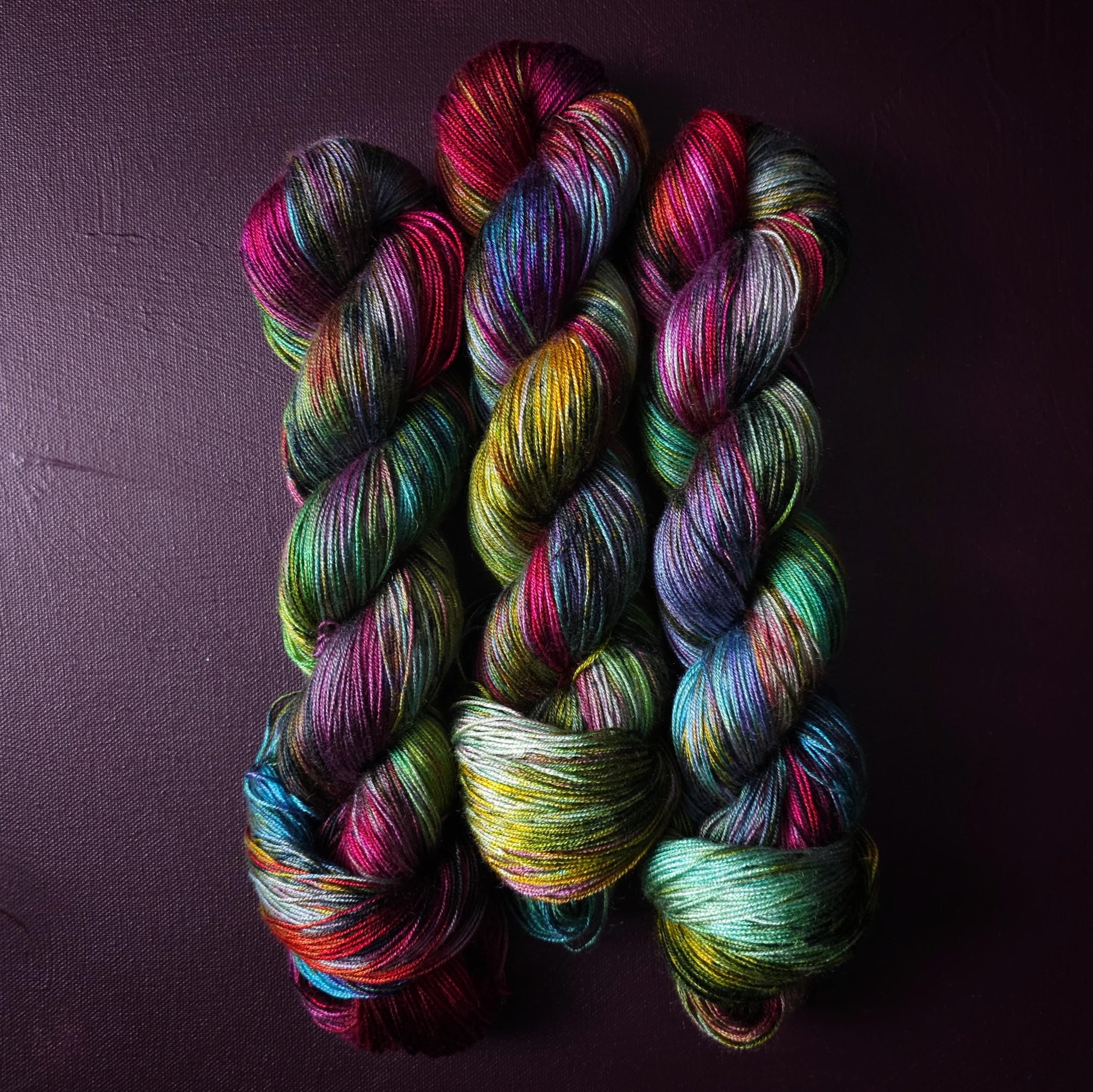 Hand dyed vegan yarn ~ Tropical Splash, fingering / DK weight tencel OR bamboo yarn, hand painted crochet, knitting, weaving thread,