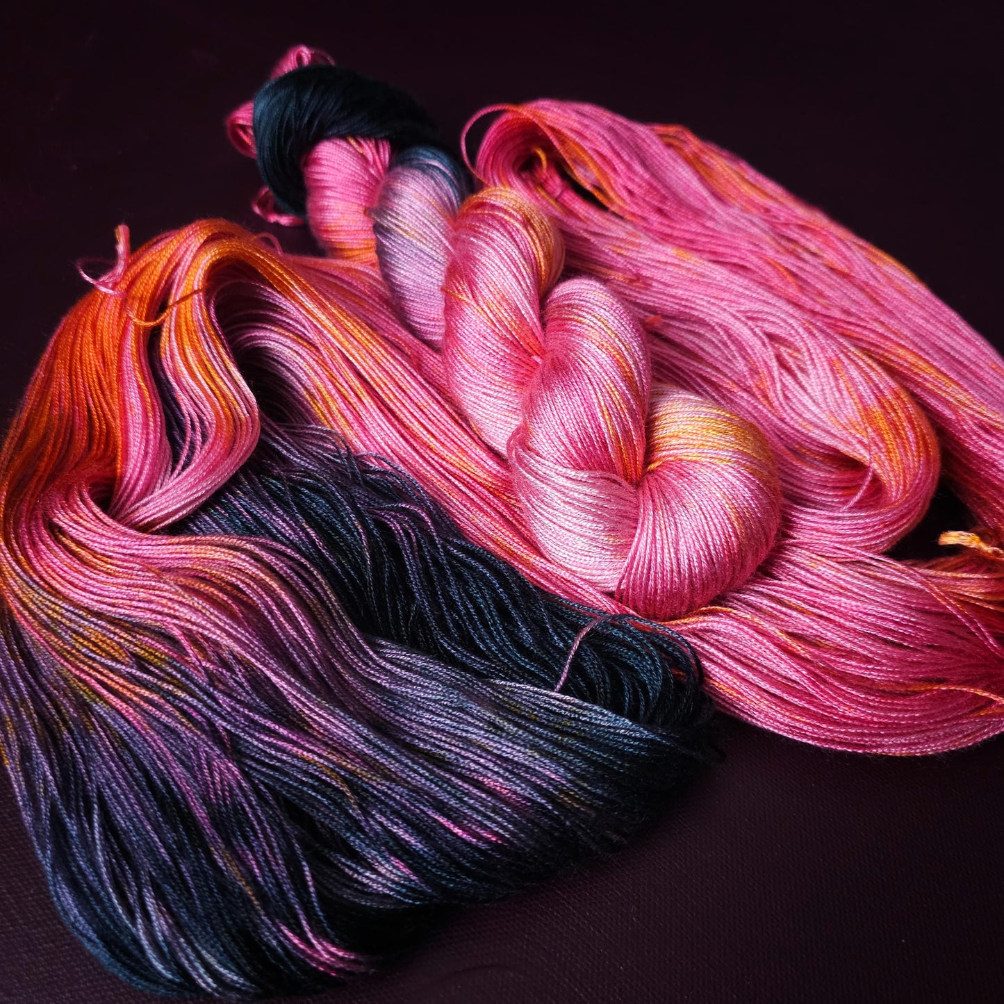 Hand dyed vegan yarn, Liquorice Allsorts, fingering / DK weight tencel, bamboo, mercerized cotton yarn, hand painted knitting, crochet,