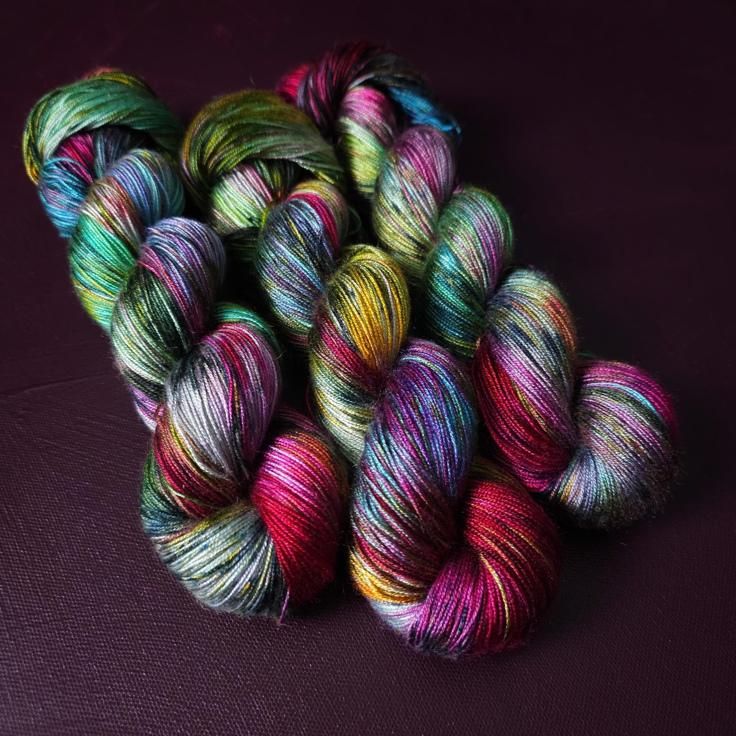 Hand dyed vegan yarn ~ Tropical Splash, fingering / DK weight tencel OR bamboo yarn, hand painted crochet, knitting, weaving thread,