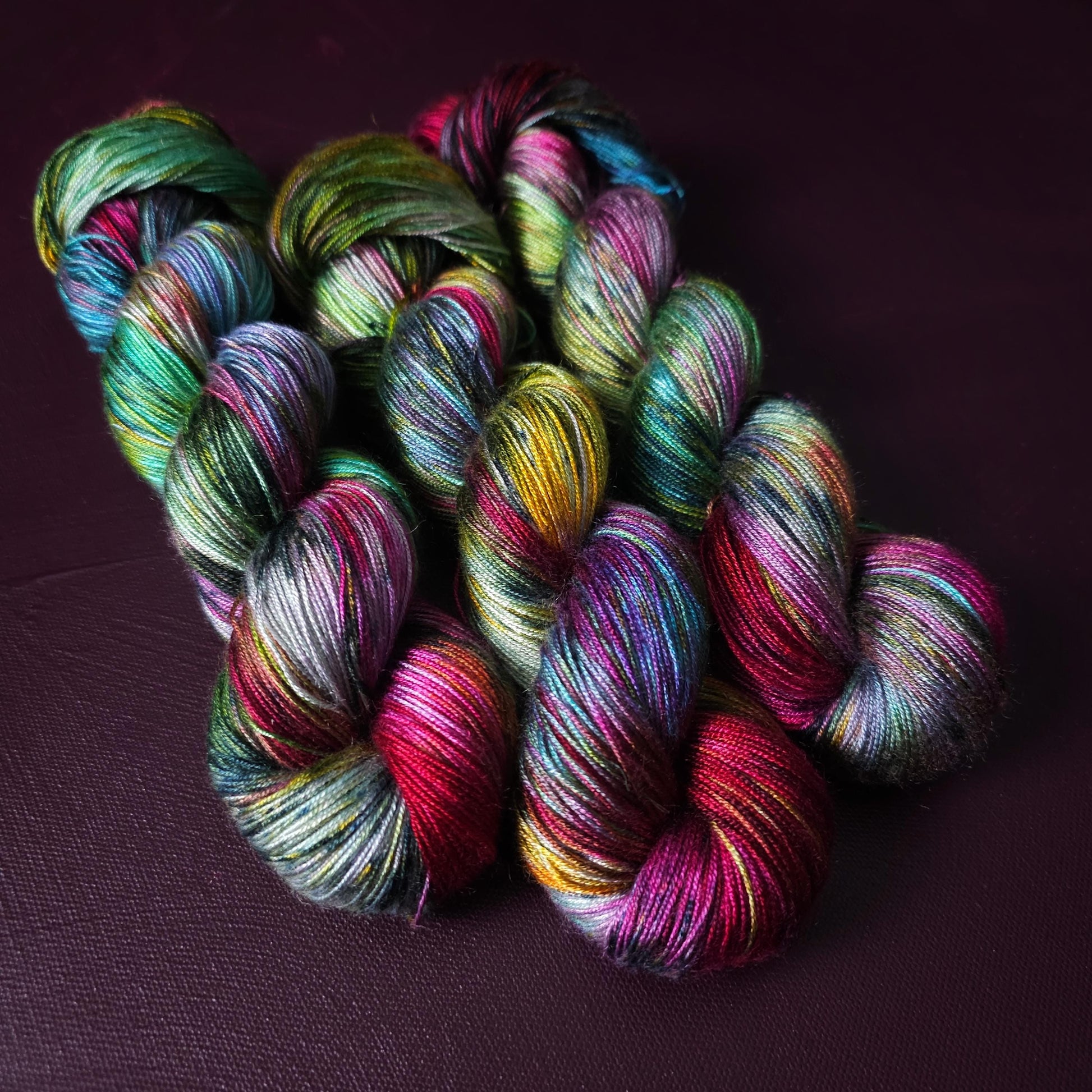 Hand dyed vegan yarn ~ Tropical Splash, fingering / DK weight tencel OR bamboo yarn, hand painted crochet, knitting, weaving thread,