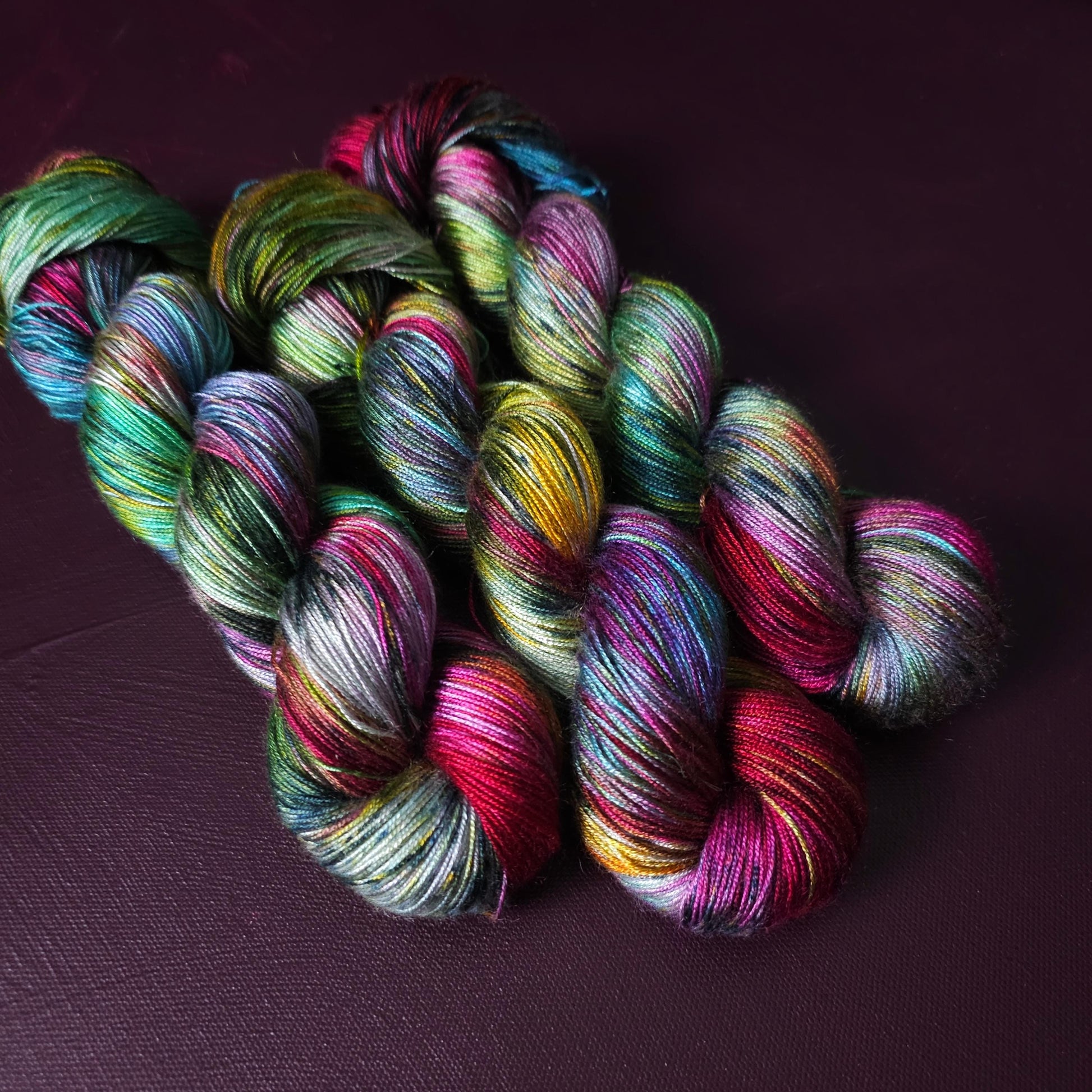 Hand dyed vegan yarn ~ Tropical Splash, fingering / DK weight tencel OR bamboo yarn, hand painted crochet, knitting, weaving thread,
