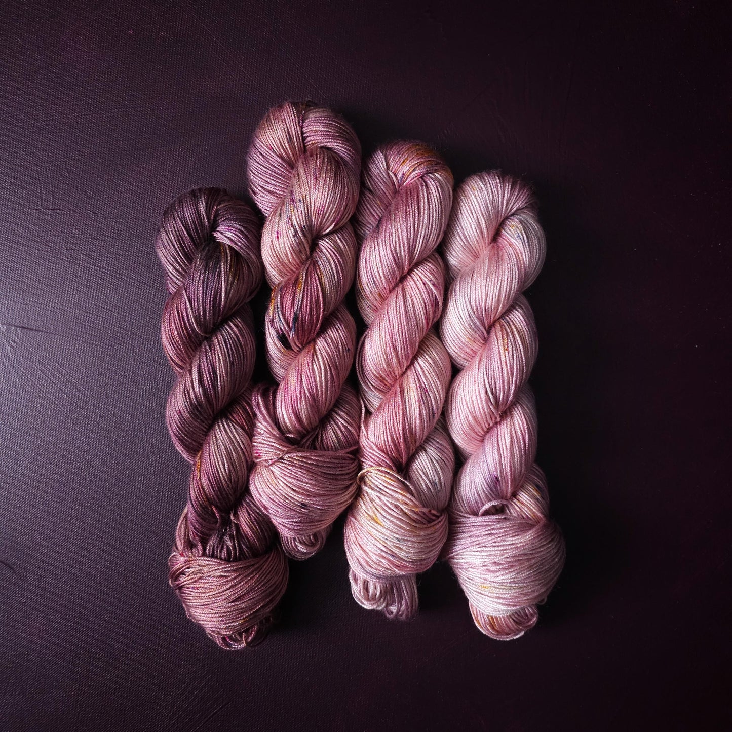 CherryRomance, Hand Dyed Vegan Yarn, Fade Set, Fingering Weight Tencel DK, Hand Painted Thread, One of a kind
