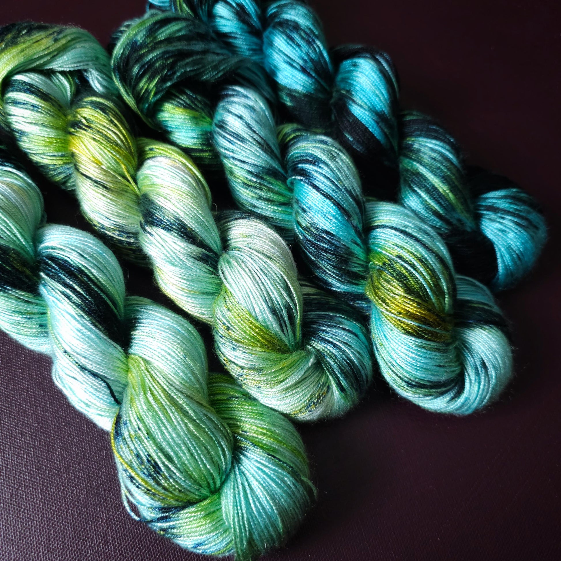 Hand dyed vegan yarn ~ Fade Set ~ Electric Mermaid ~ shiny tencel yarn, soft bamboo yarn, hand painted mercerized cotton, fingering DK weigt