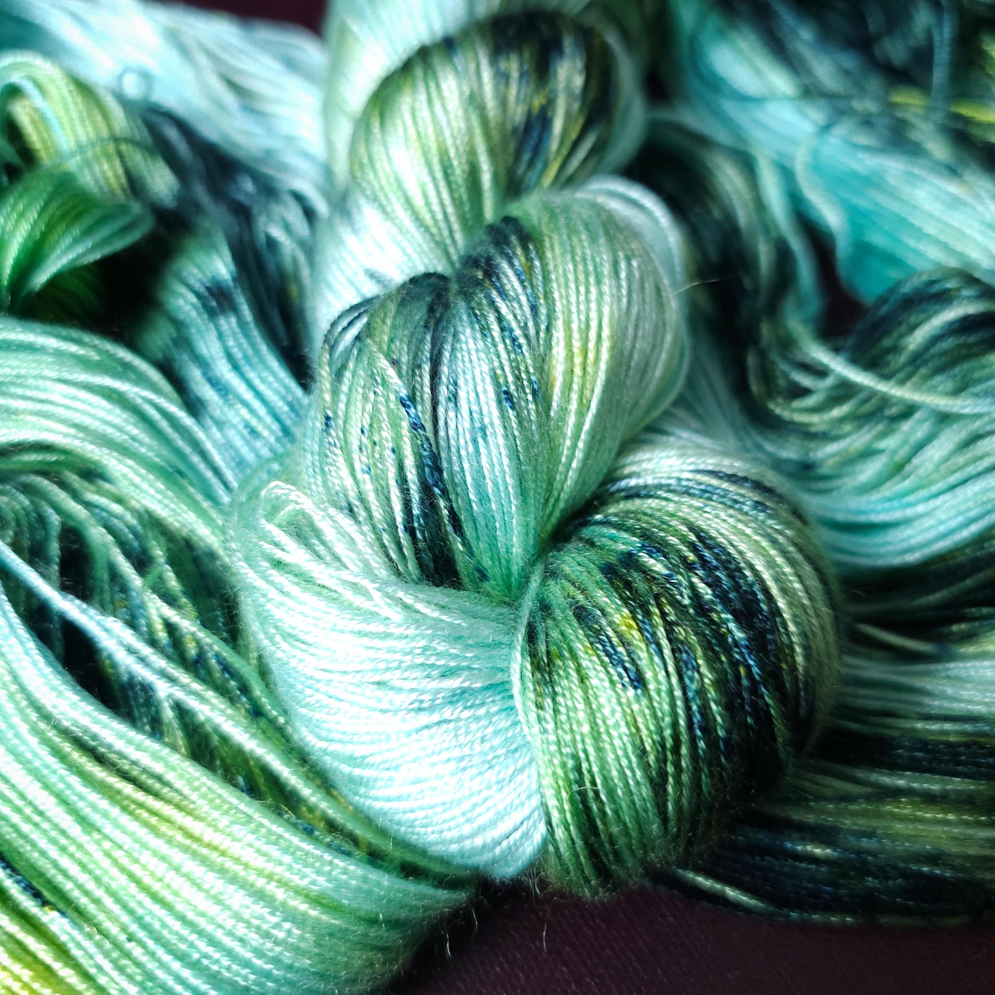 Hand dyed vegan yarn ~ Snow Mermaid ~ fingering or DK weight tencel or bamboo yarn, hand painted mercerized cotton thread, weaving yarn