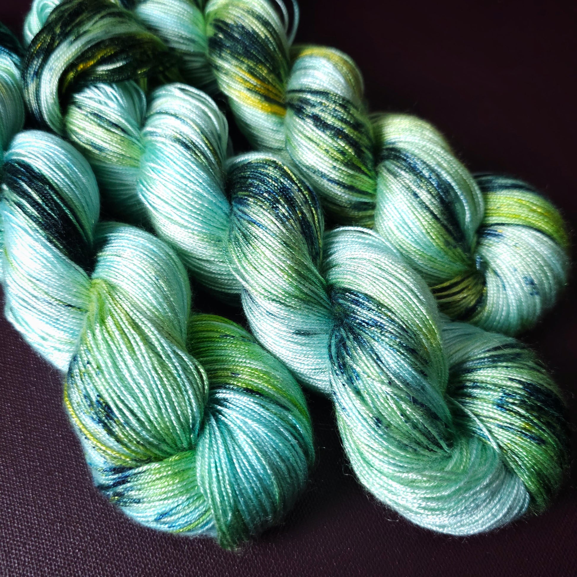 Hand dyed vegan yarn ~ Snow Mermaid ~ fingering or DK weight tencel or bamboo yarn, hand painted mercerized cotton thread, weaving yarn