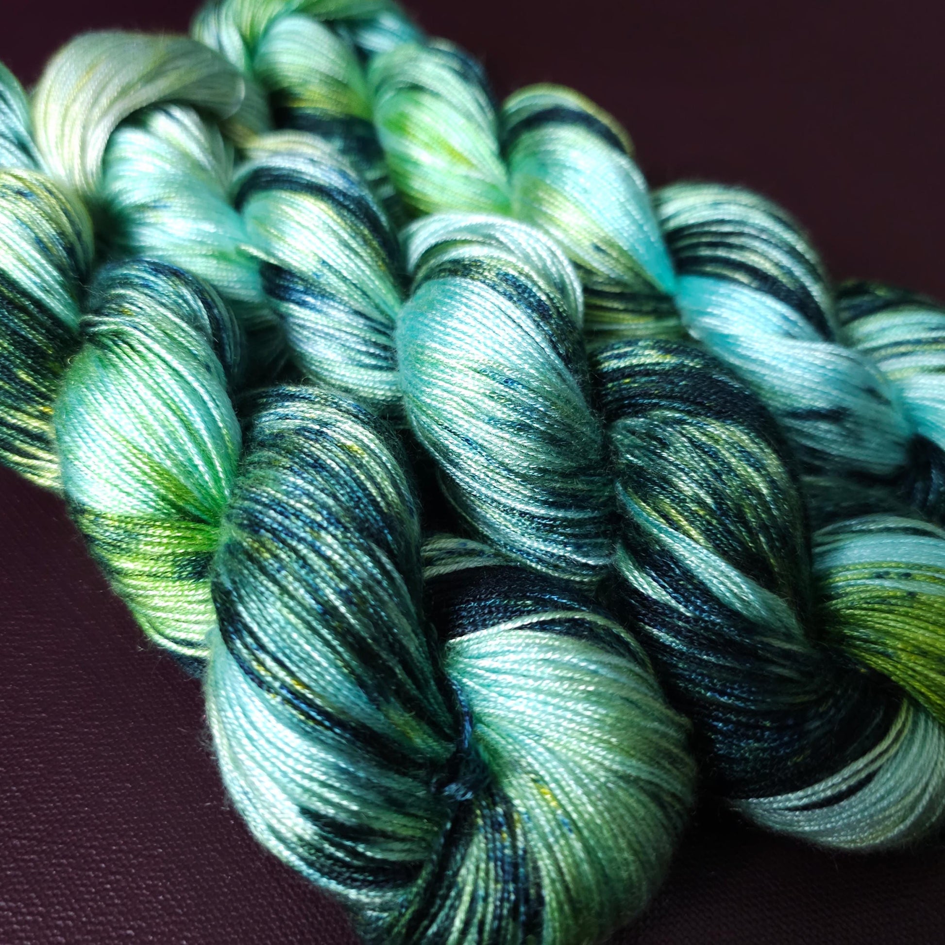 Hand dyed vegan yarn ~ Frosty ~ fingering or DK weight tencel or bamboo yarn, hand painted mercerized cotton thread, weaving yarn