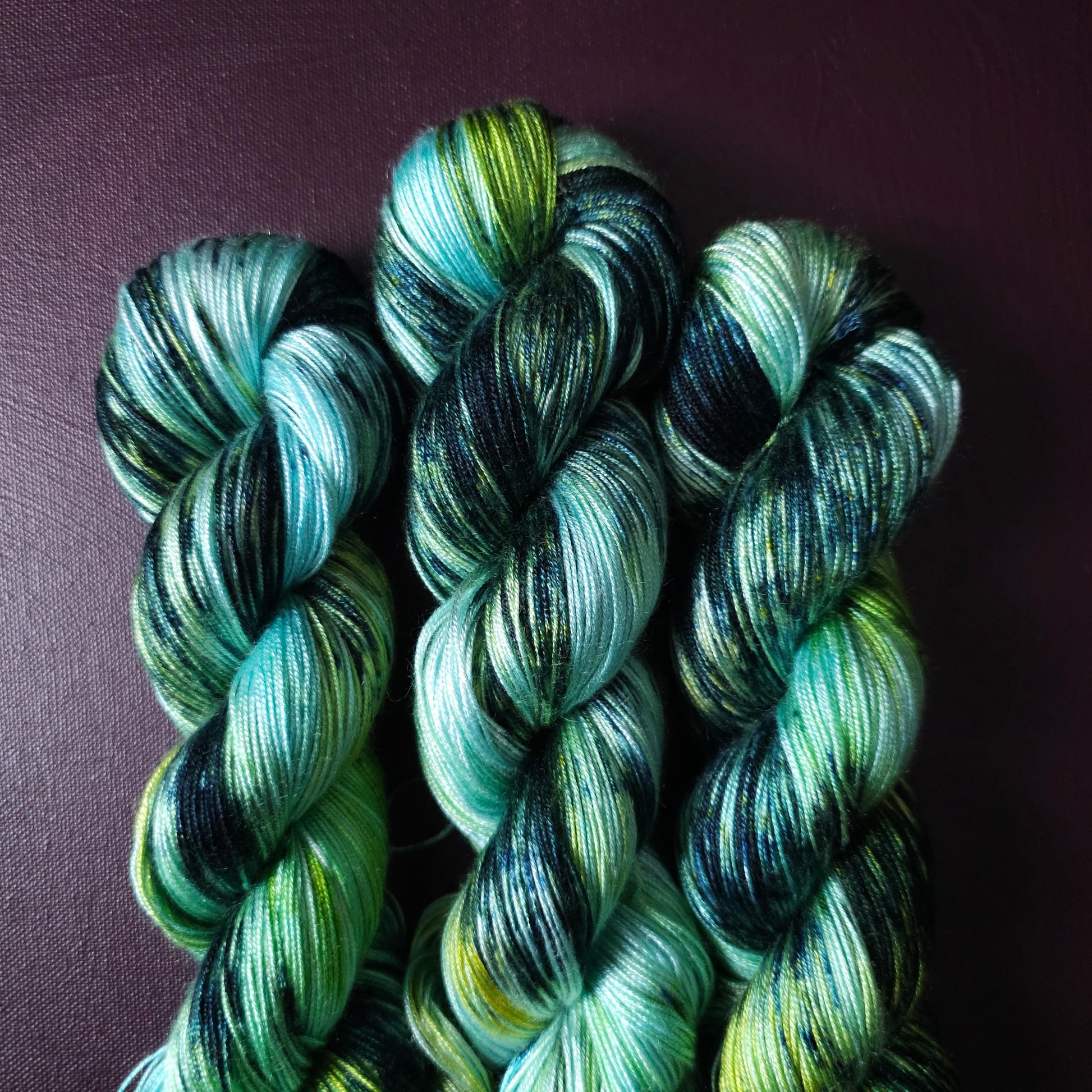 Hand dyed vegan yarn ~ Frosty ~ fingering or DK weight tencel or bamboo yarn, hand painted mercerized cotton thread, weaving yarn