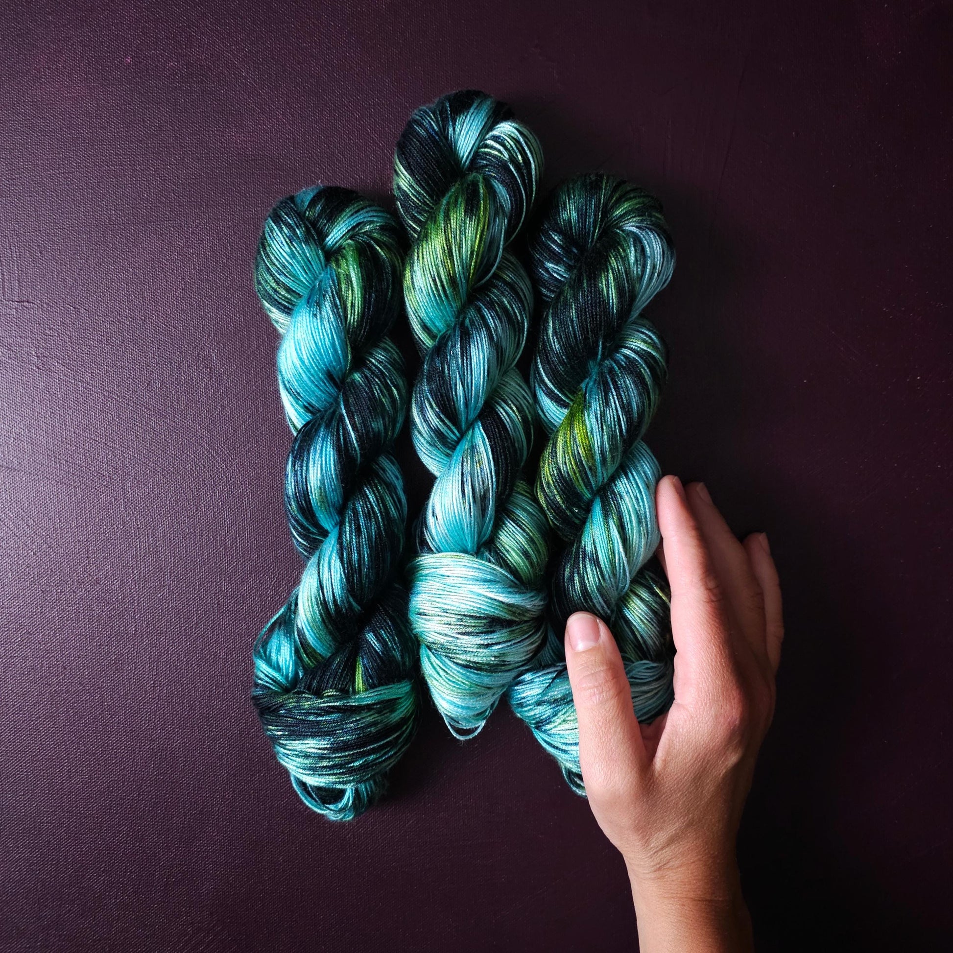 Hand dyed vegan yarn ~ Iceberg ~ fingering or DK weight tencel or bamboo yarn, hand painted mercerized cotton thread, weaving yarn