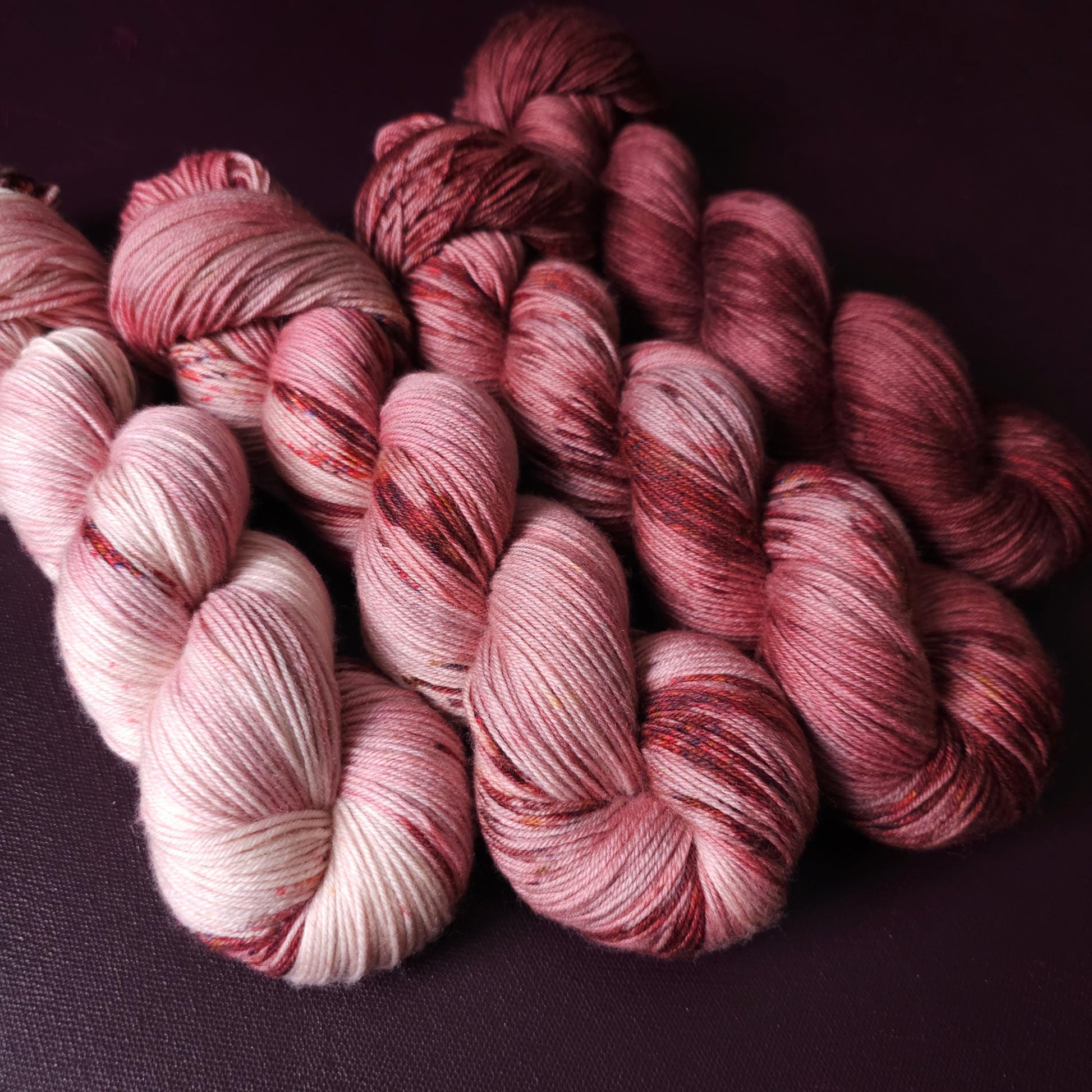 Hand dyed yarn Set ~ Rasberry Passion ~ soft merino sock yarn , single ply, DK, Aran, Mohair Silk thread, knitting and crochet yarn
