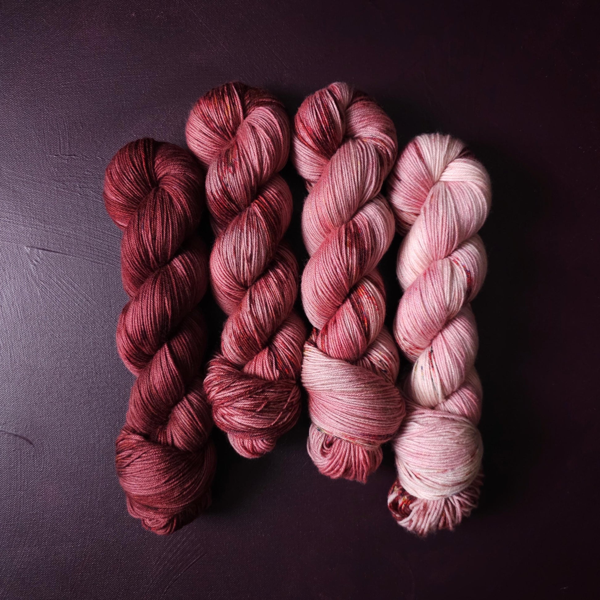 Hand dyed yarn Set ~ Rasberry Passion ~ soft merino sock yarn , single ply, DK, Aran, Mohair Silk thread, knitting and crochet yarn