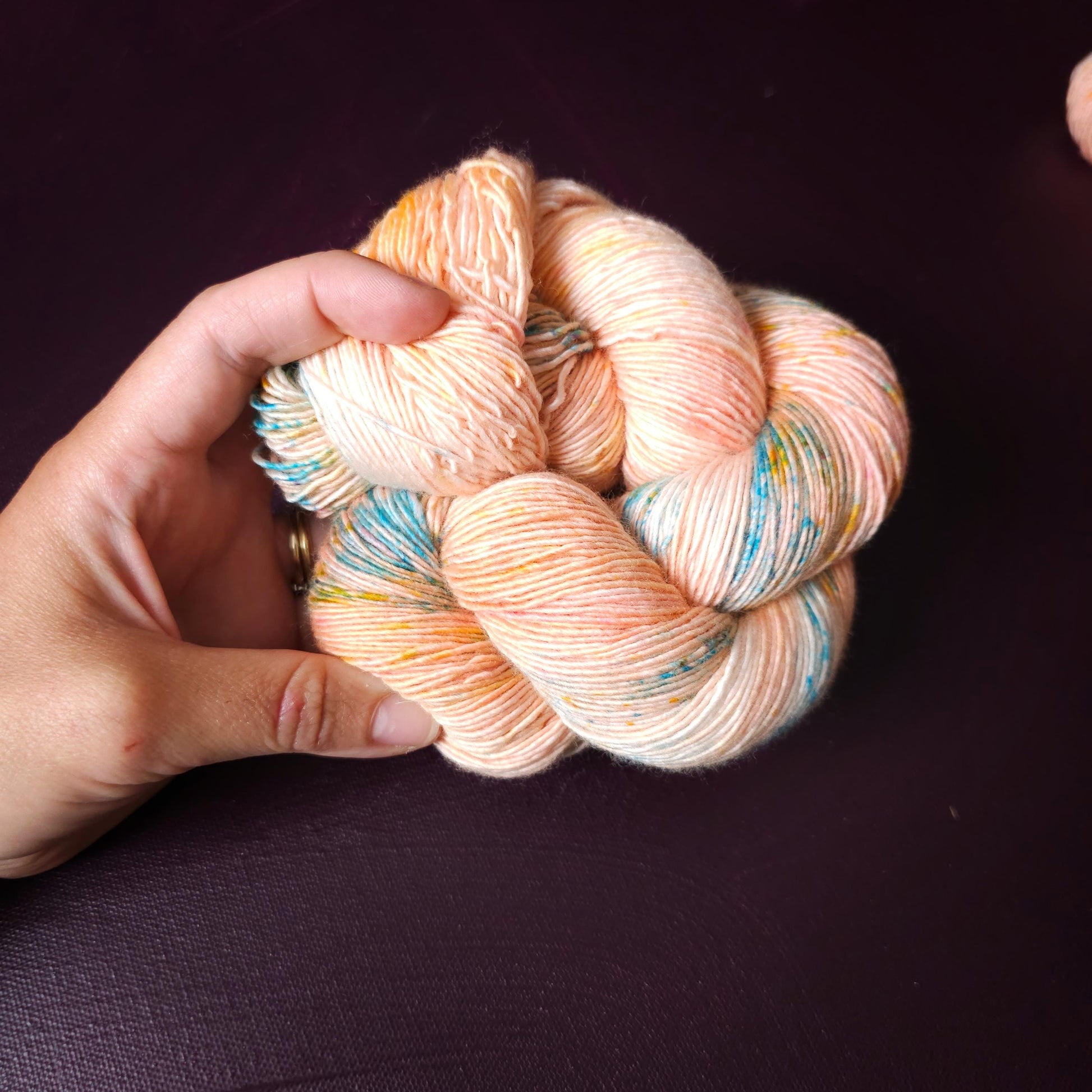 Coral Cloud, hand dyed gradient sock yarn, gifts for knitters, gold lurex sock yarn, colorful knitting supplies, merino crochet yarn
