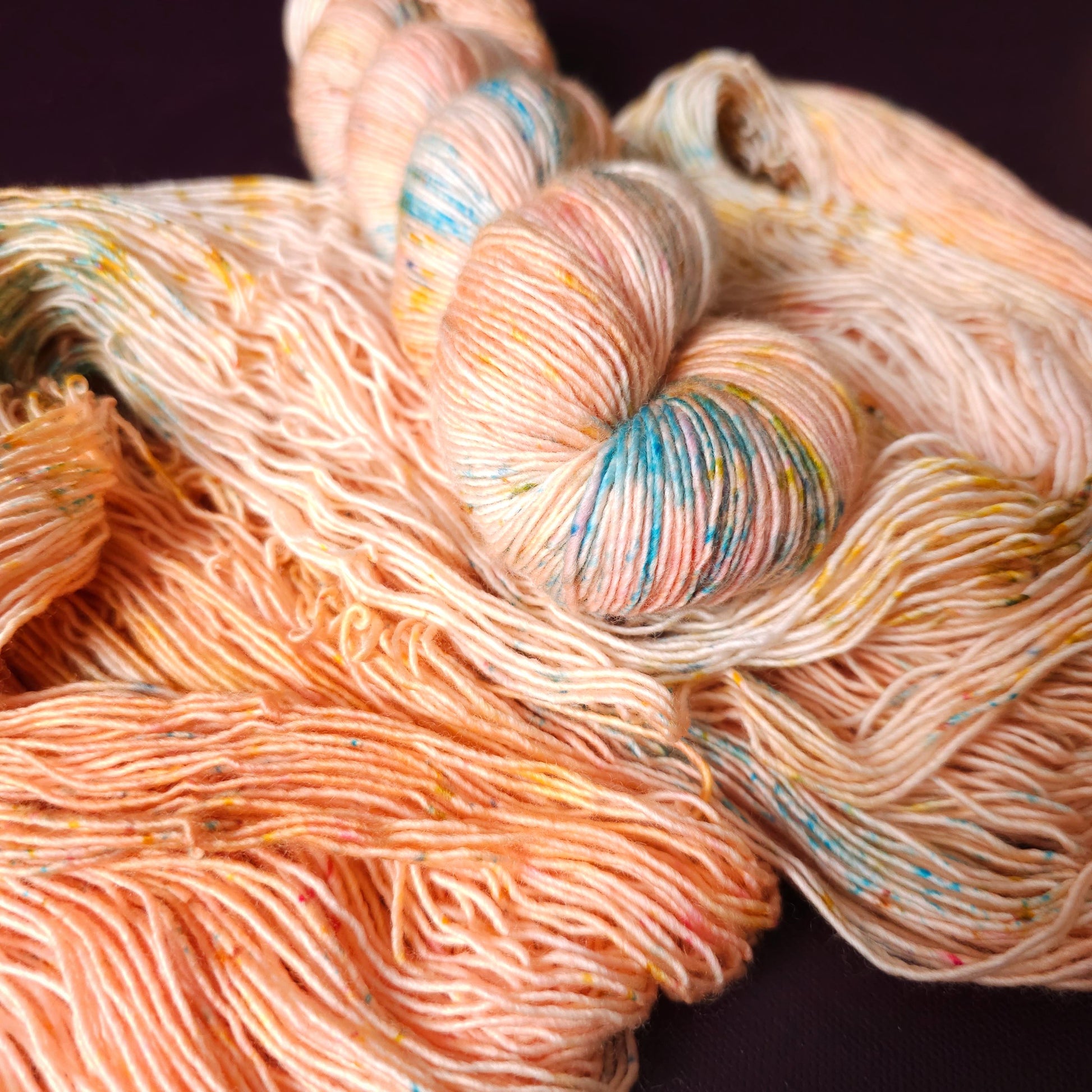 Coral Cloud, hand dyed gradient sock yarn, gifts for knitters, gold lurex sock yarn, colorful knitting supplies, merino crochet yarn