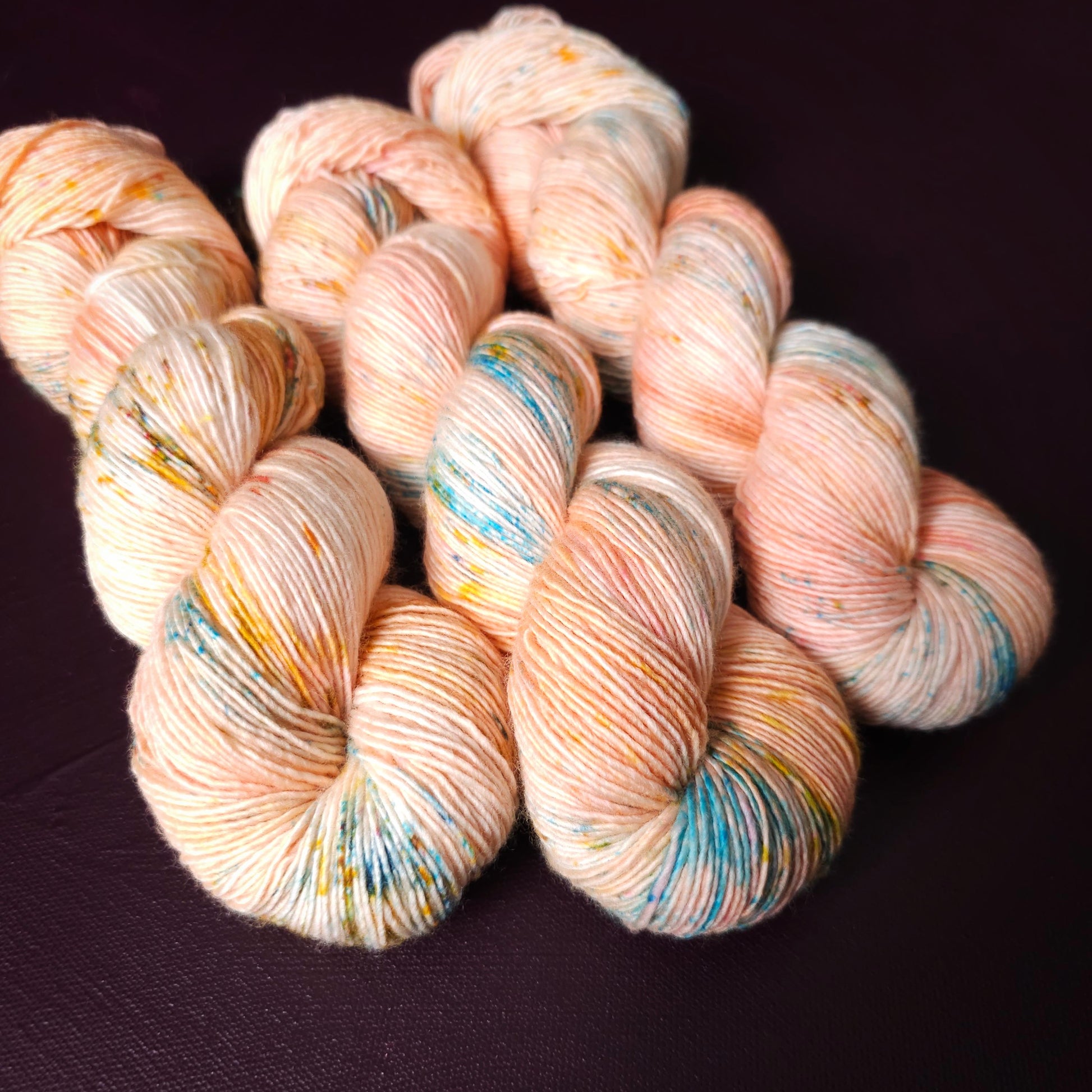 Coral Cloud, hand dyed gradient sock yarn, gifts for knitters, gold lurex sock yarn, colorful knitting supplies, merino crochet yarn