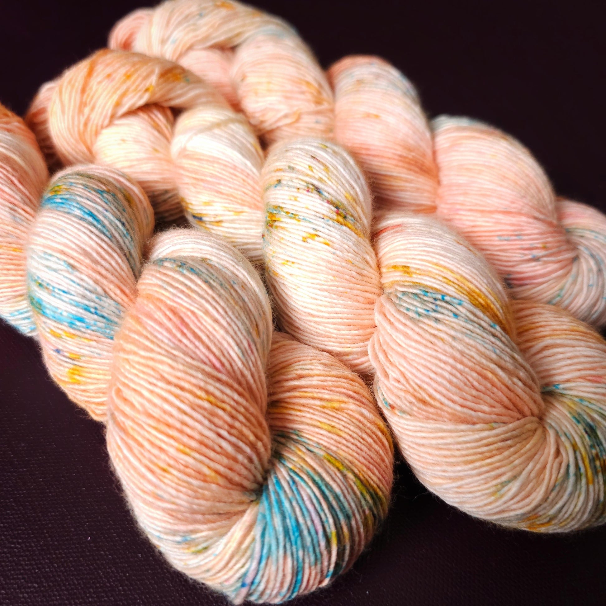 Coral Cloud, hand dyed gradient sock yarn, gifts for knitters, gold lurex sock yarn, colorful knitting supplies, merino crochet yarn