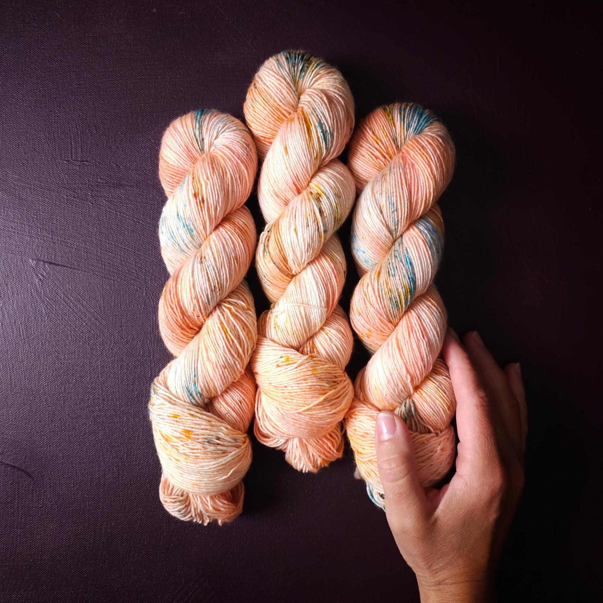 Coral Cloud, hand dyed gradient sock yarn, gifts for knitters, gold lurex sock yarn, colorful knitting supplies, merino crochet yarn