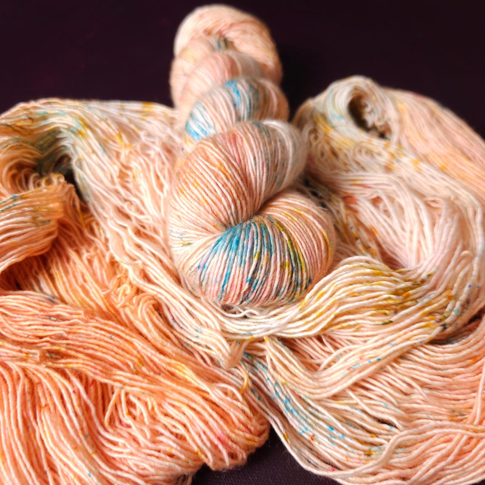 Coral Cloud, hand dyed gradient sock yarn, gifts for knitters, gold lurex sock yarn, colorful knitting supplies, merino crochet yarn