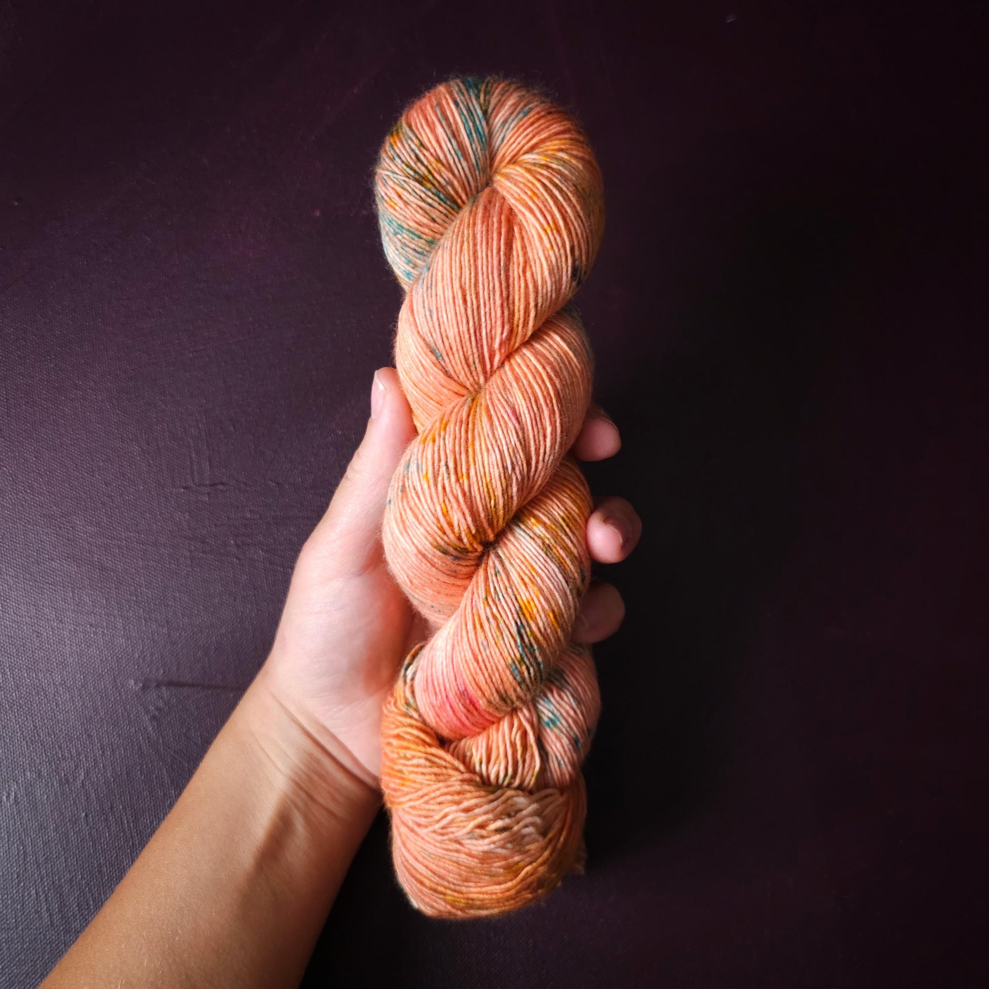 Soft Coral, hand dyed gradient wool yarn, gifts for knitters, gold lurex sock yarn, colorful knitting supplies, merino crochet yarn