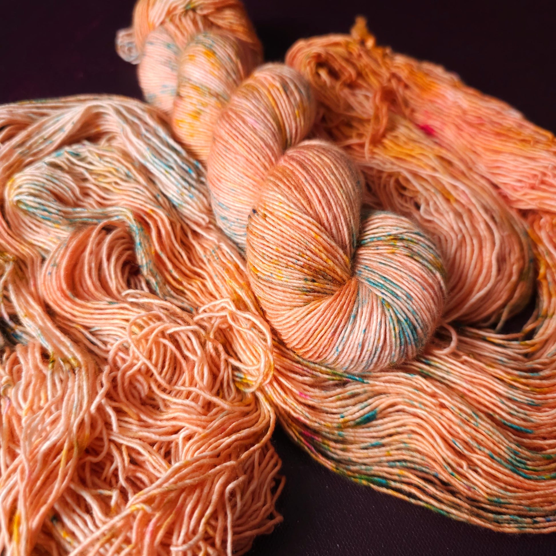 Soft Coral, hand dyed gradient wool yarn, gifts for knitters, gold lurex sock yarn, colorful knitting supplies, merino crochet yarn