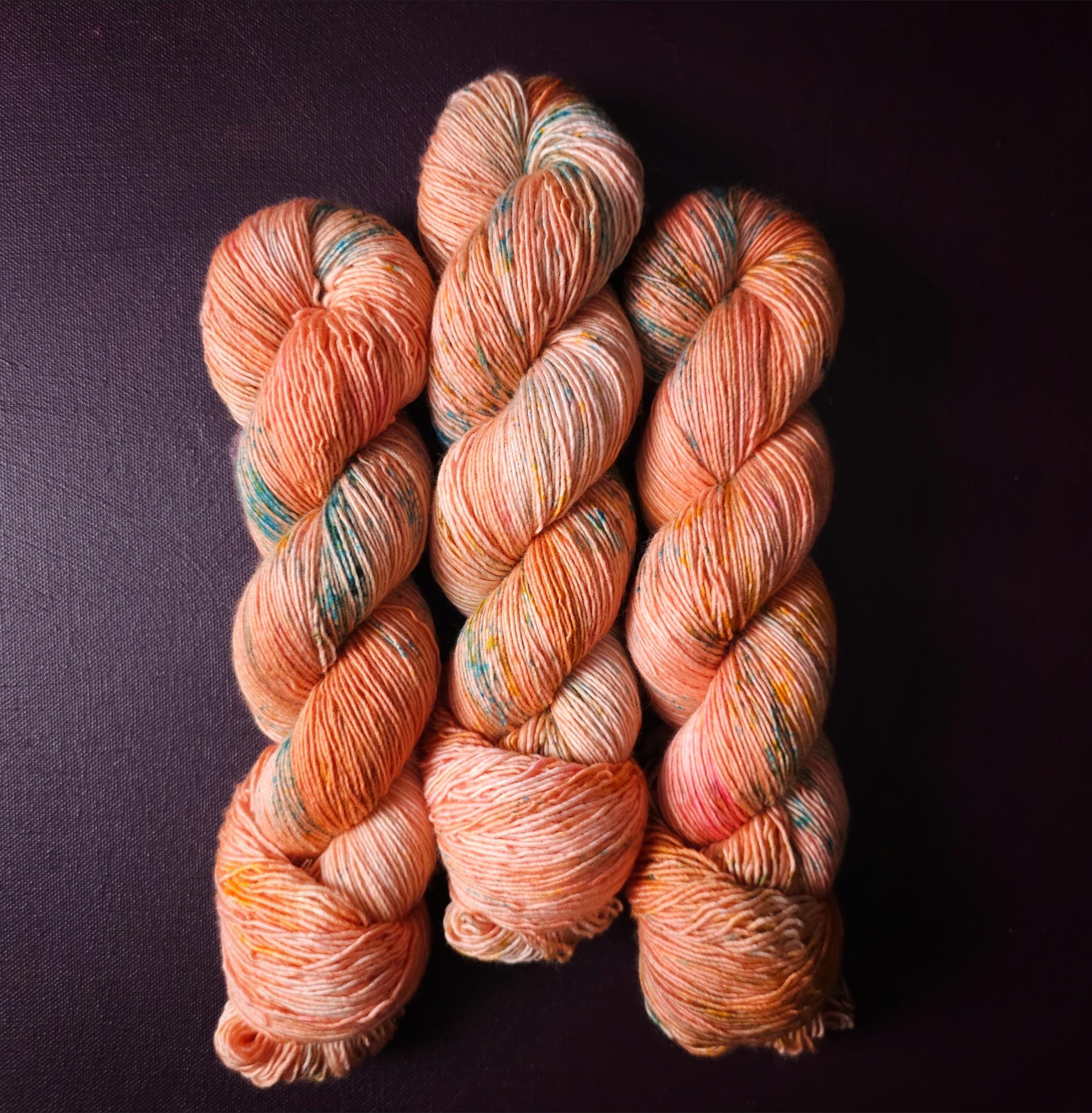 Soft Coral, hand dyed gradient wool yarn, gifts for knitters, gold lurex sock yarn, colorful knitting supplies, merino crochet yarn