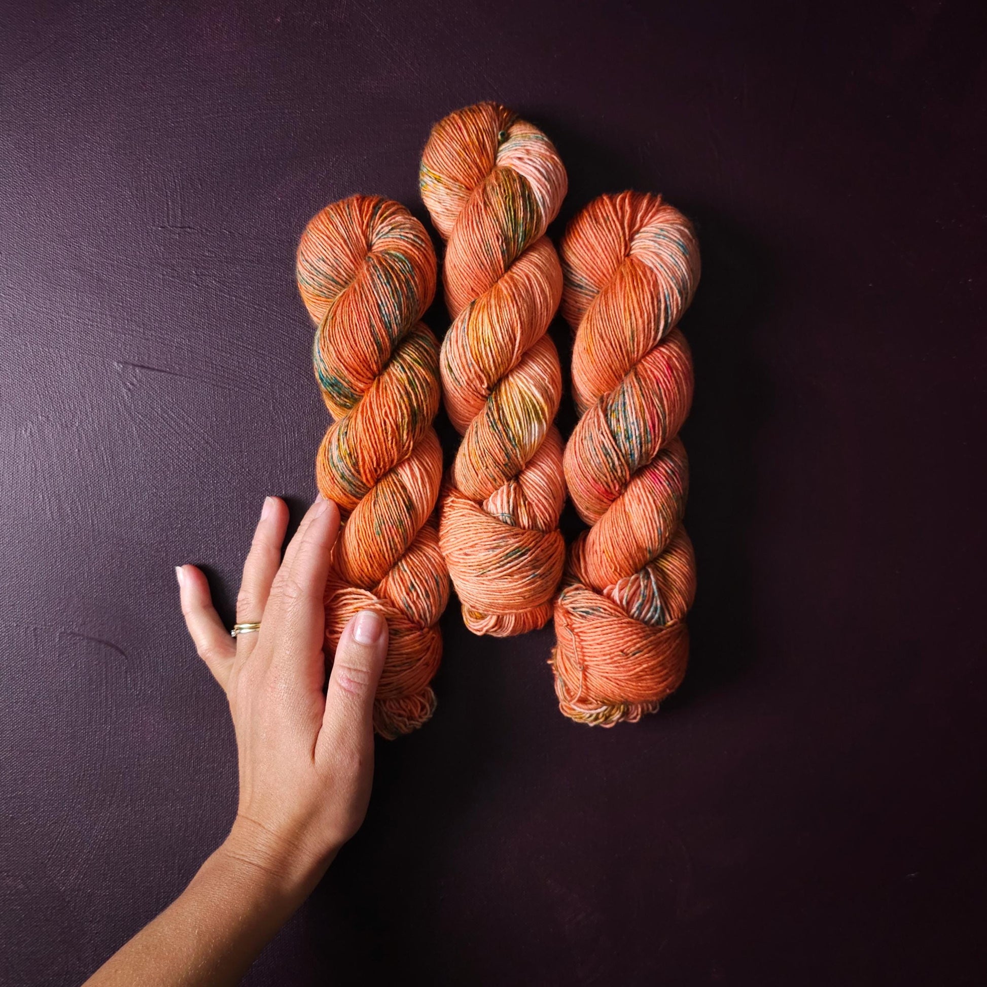 Coral Dream, hand dyed gradient wool yarn, gifts for knitters, gold lurex sock yarn, colorful knitting supplies, merino crochet yarn