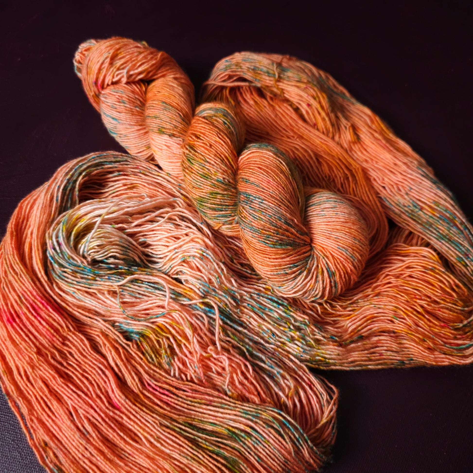 Coral Dream, hand dyed gradient wool yarn, gifts for knitters, gold lurex sock yarn, colorful knitting supplies, merino crochet yarn