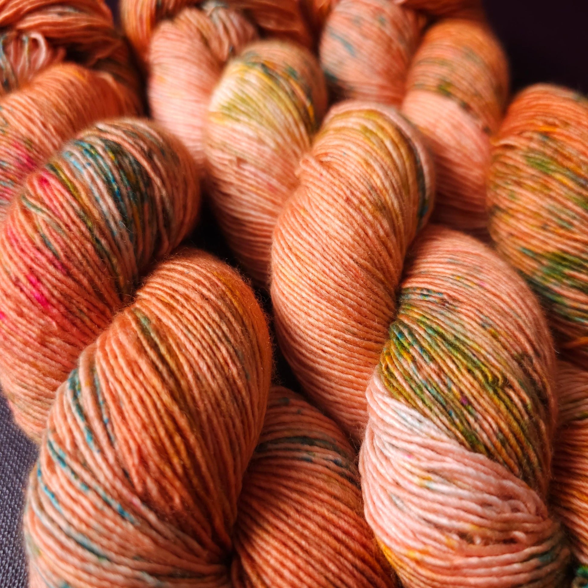 Coral Dream, hand dyed gradient wool yarn, gifts for knitters, gold lurex sock yarn, colorful knitting supplies, merino crochet yarn