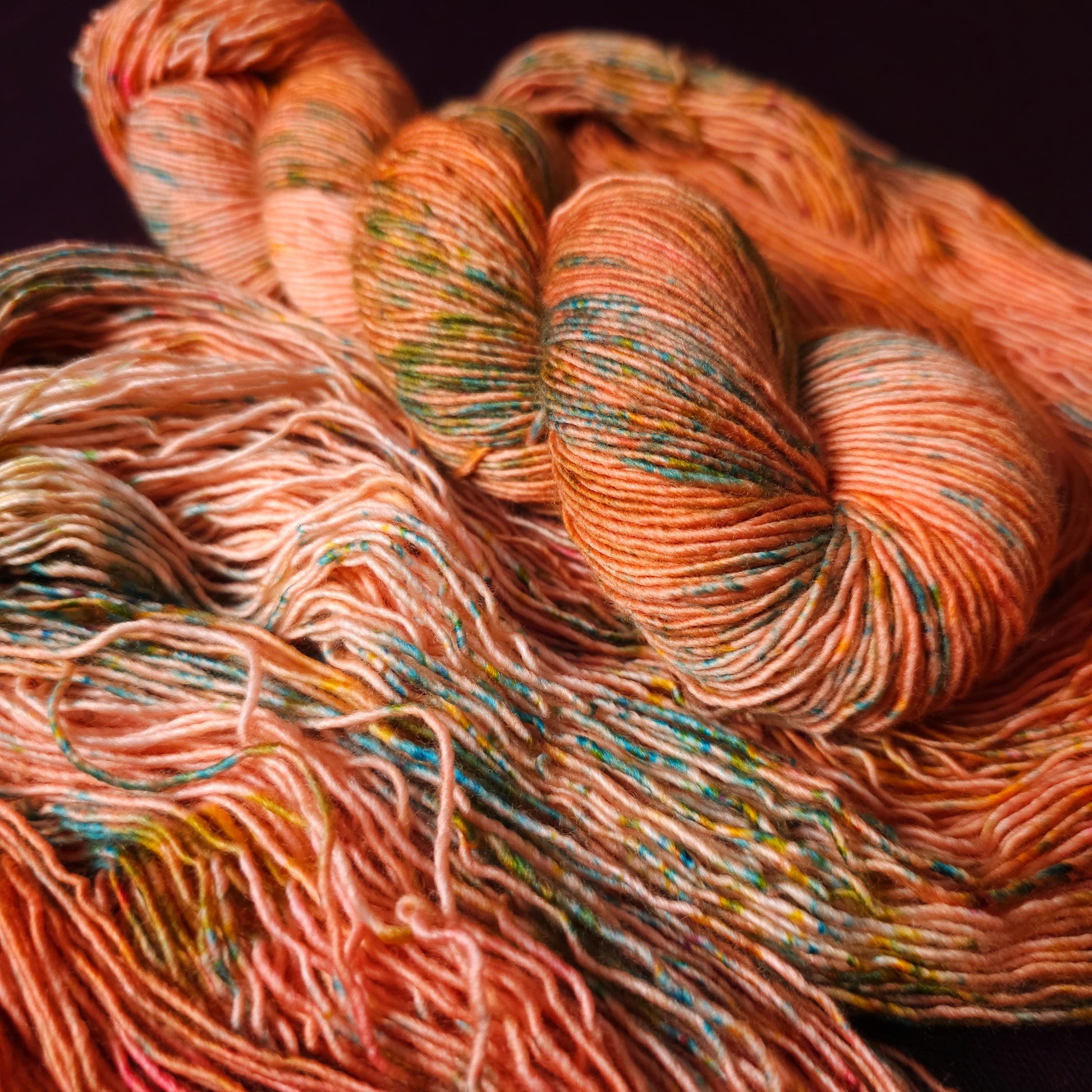 Coral Dream, hand dyed gradient wool yarn, gifts for knitters, gold lurex sock yarn, colorful knitting supplies, merino crochet yarn