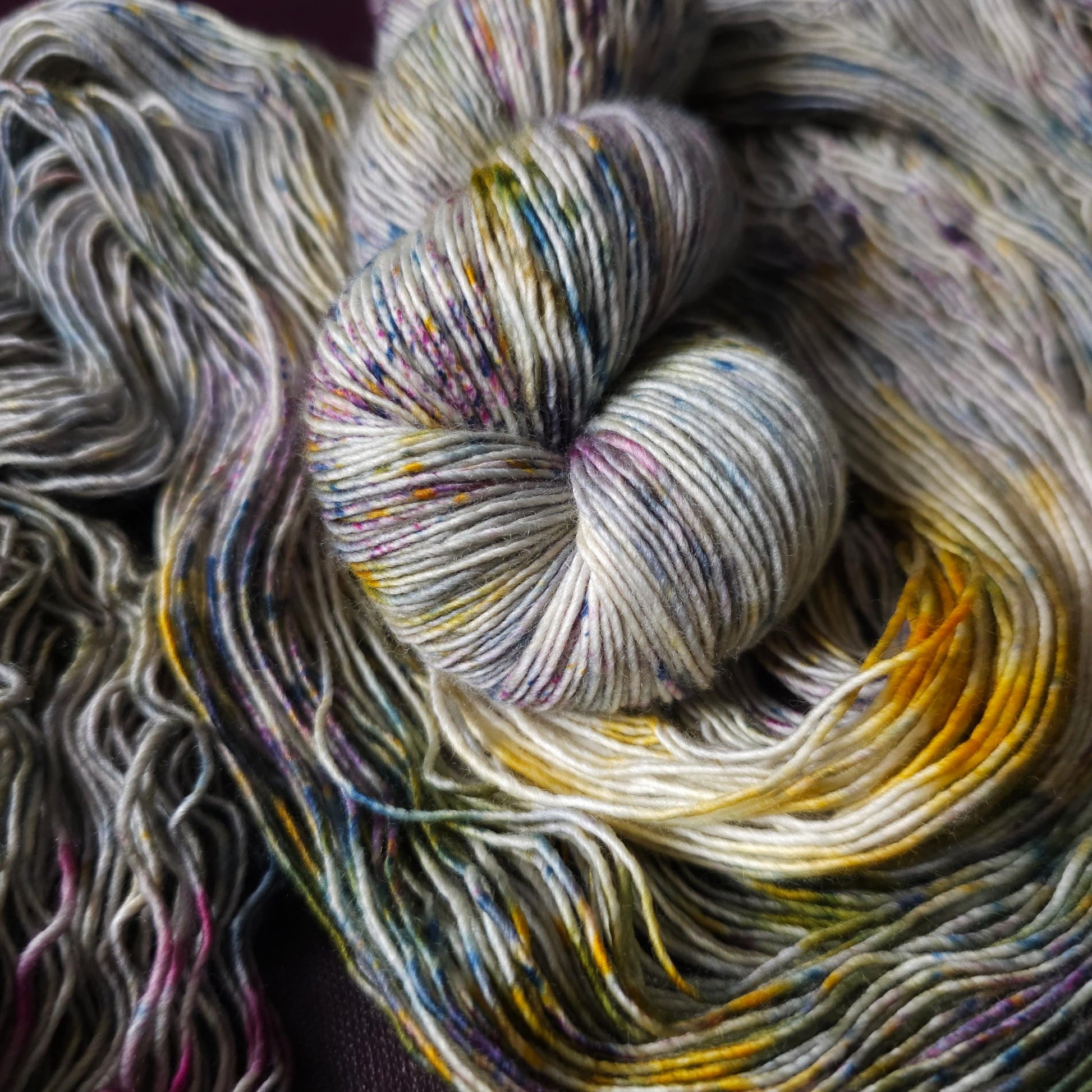 Moody Stone, hand dyed merino singles yarn, gifts for knitters, gold lurex sock yarn, colorful knitting supplies, merino crochet yarn