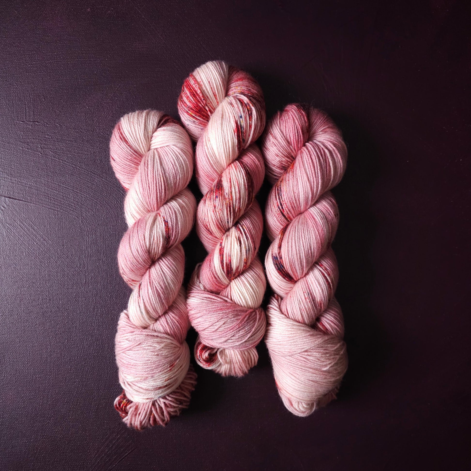 Soft Rasberry, hand dyed merino singles yarn, gifts for knitters, gold lurex sock yarn, colorful knitting supplies, merino crochet yarn