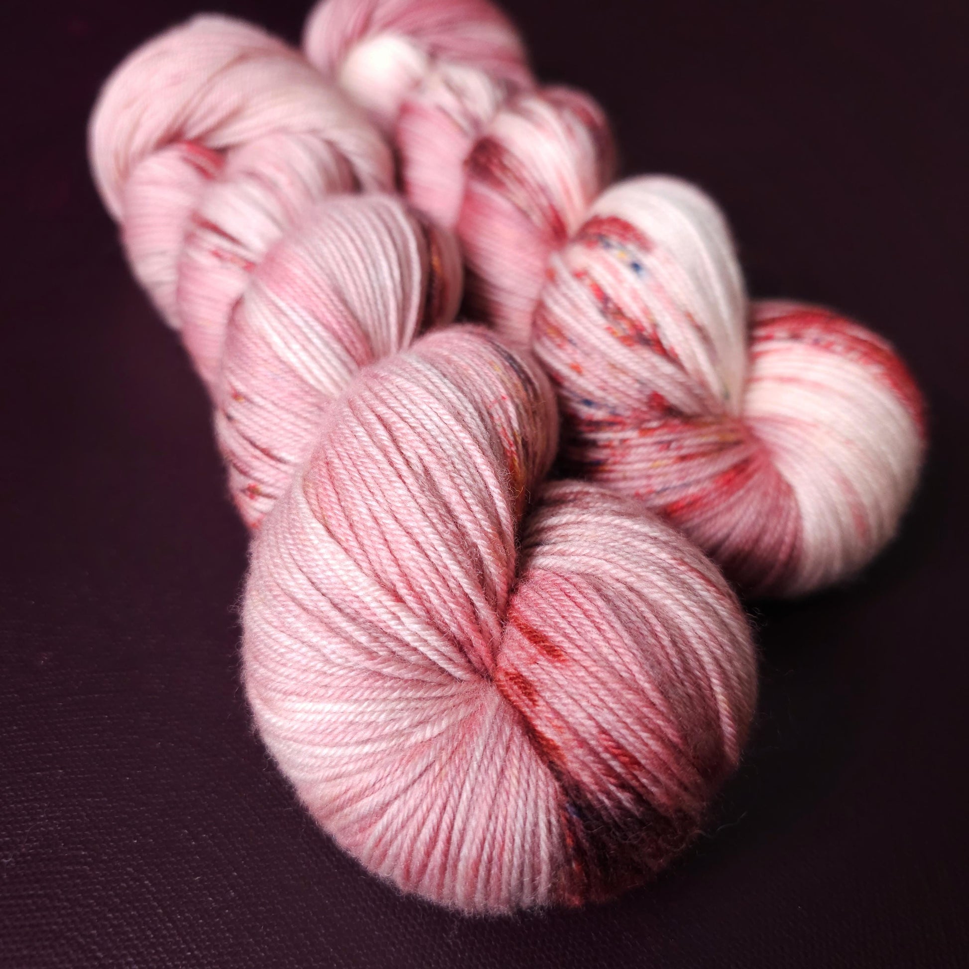 Soft Rasberry, hand dyed merino singles yarn, gifts for knitters, gold lurex sock yarn, colorful knitting supplies, merino crochet yarn