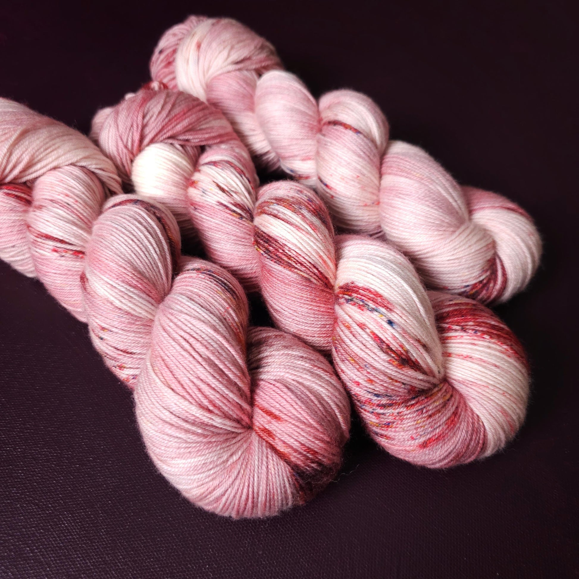 Soft Rasberry, hand dyed merino singles yarn, gifts for knitters, gold lurex sock yarn, colorful knitting supplies, merino crochet yarn