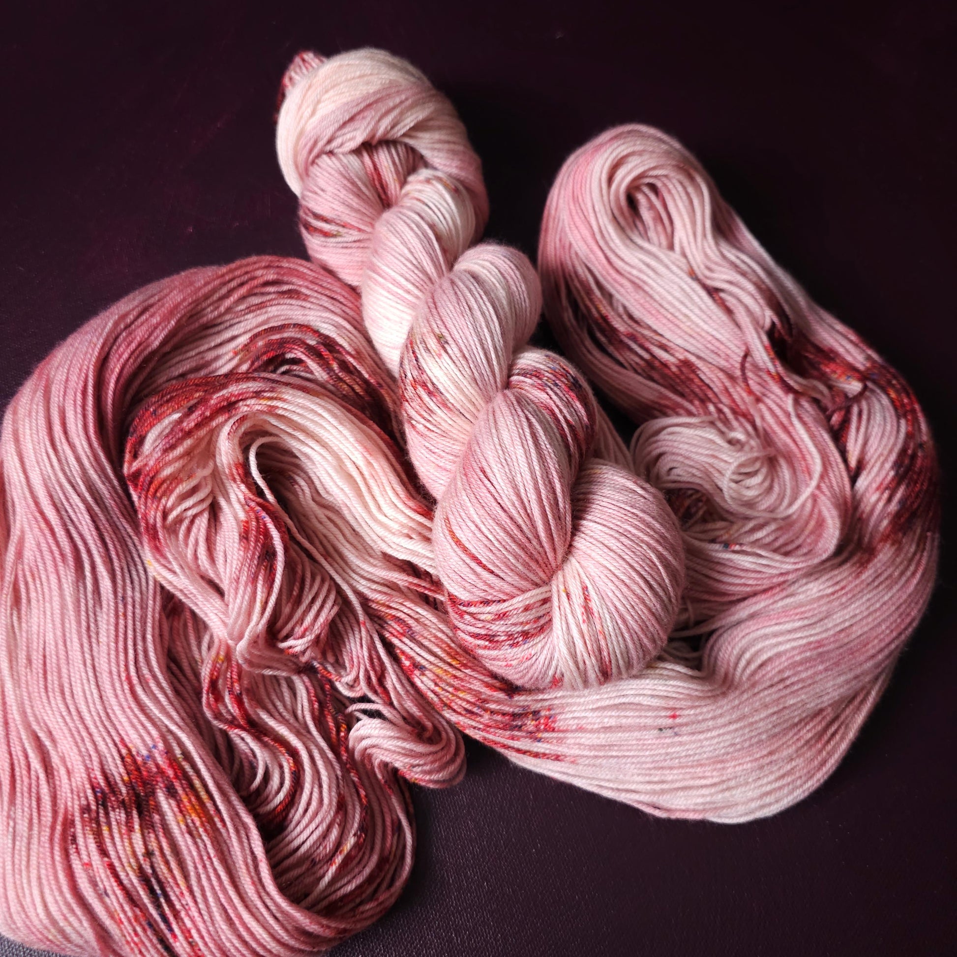 Soft Rasberry, hand dyed merino singles yarn, gifts for knitters, gold lurex sock yarn, colorful knitting supplies, merino crochet yarn