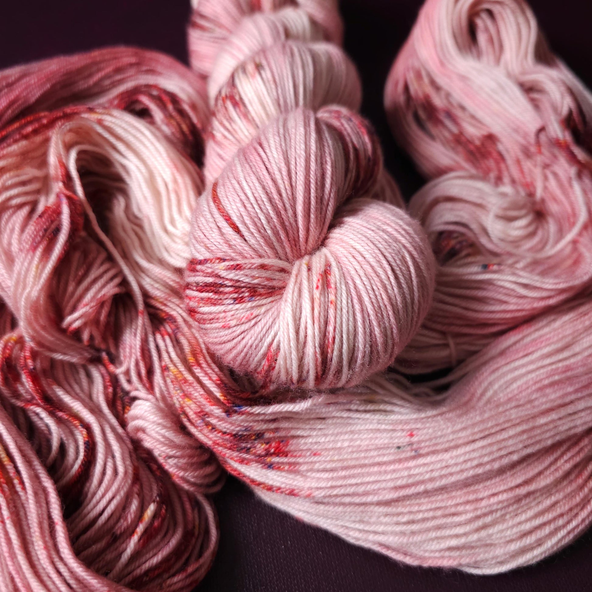 Soft Rasberry, hand dyed merino singles yarn, gifts for knitters, gold lurex sock yarn, colorful knitting supplies, merino crochet yarn