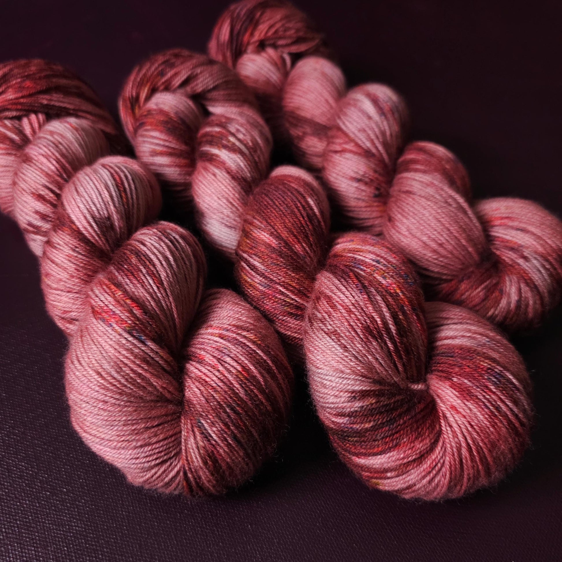 Rasberry Delight, hand dyed merino singles yarn, gifts for knitters, gold lurex sock yarn, colorful knitting supplies, merino crochet yarn