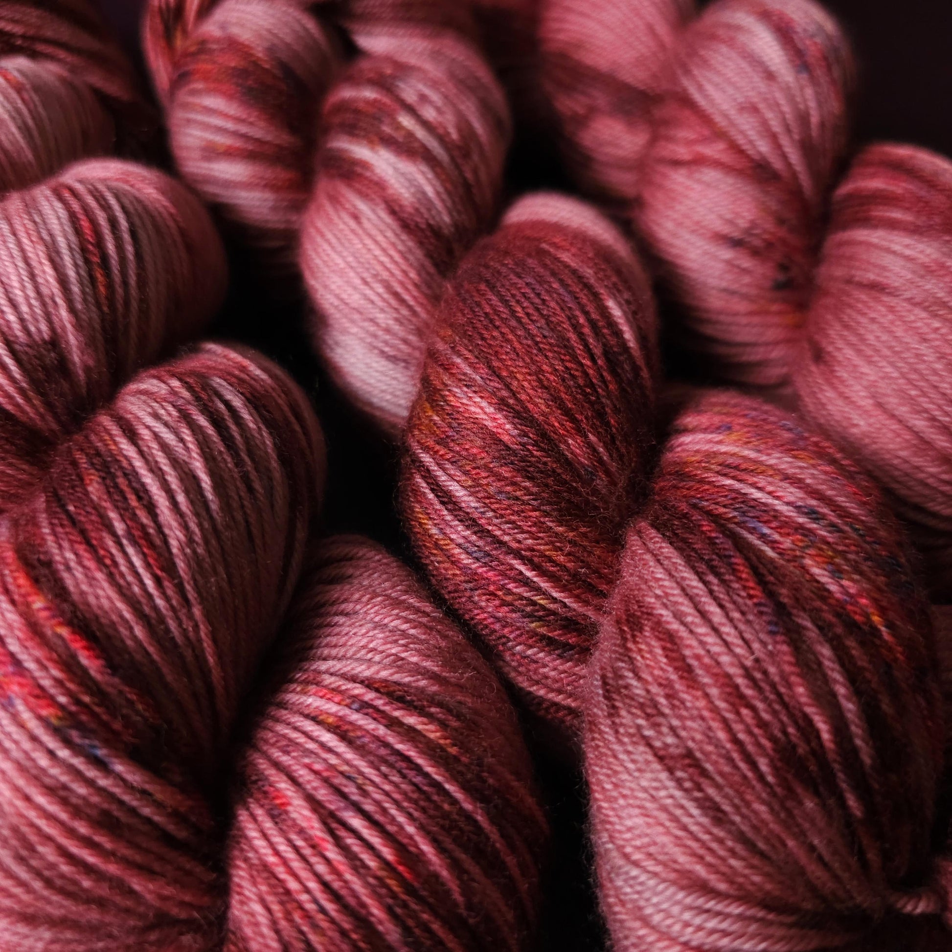 Rasberry Delight, hand dyed merino singles yarn, gifts for knitters, gold lurex sock yarn, colorful knitting supplies, merino crochet yarn