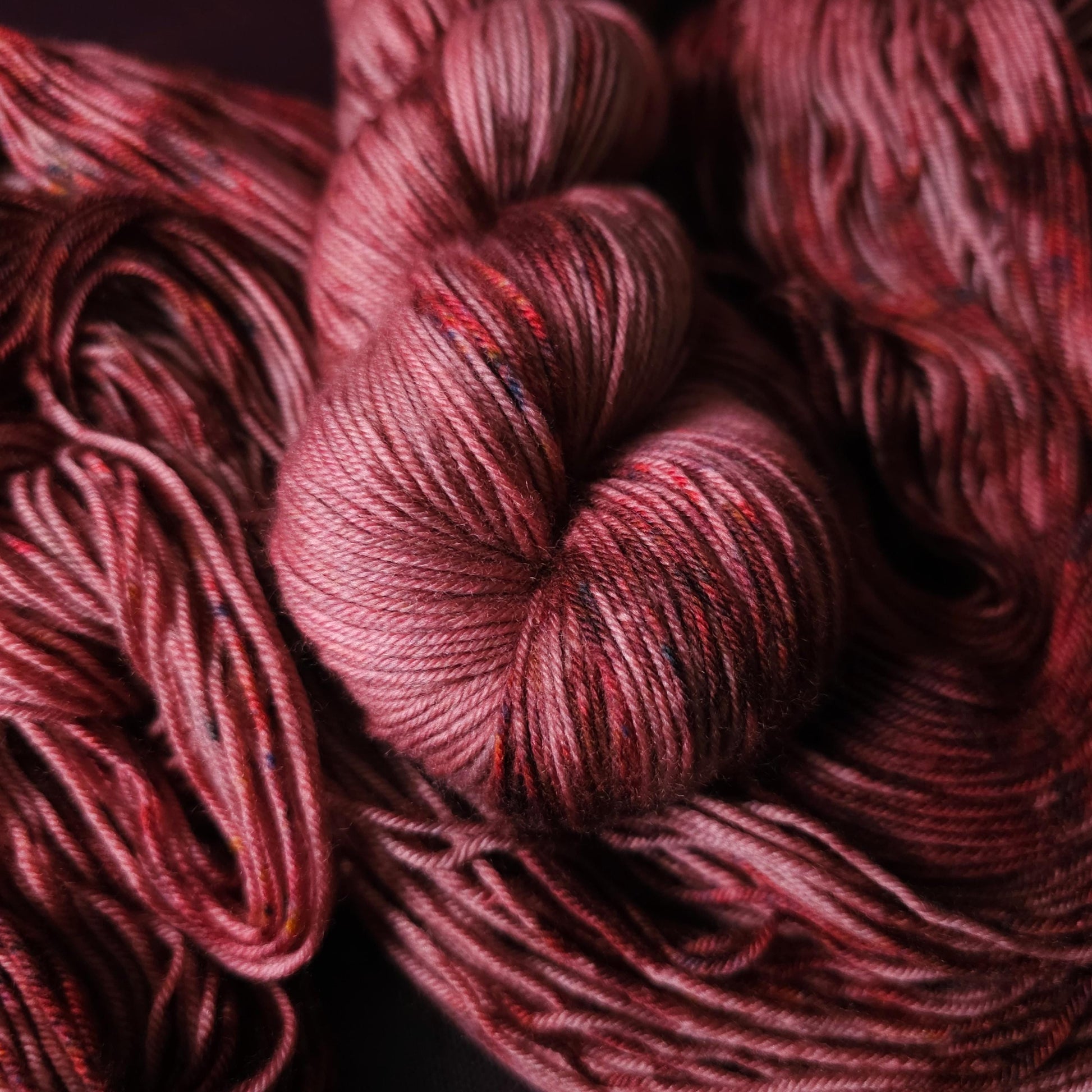 Rasberry Delight, hand dyed merino singles yarn, gifts for knitters, gold lurex sock yarn, colorful knitting supplies, merino crochet yarn