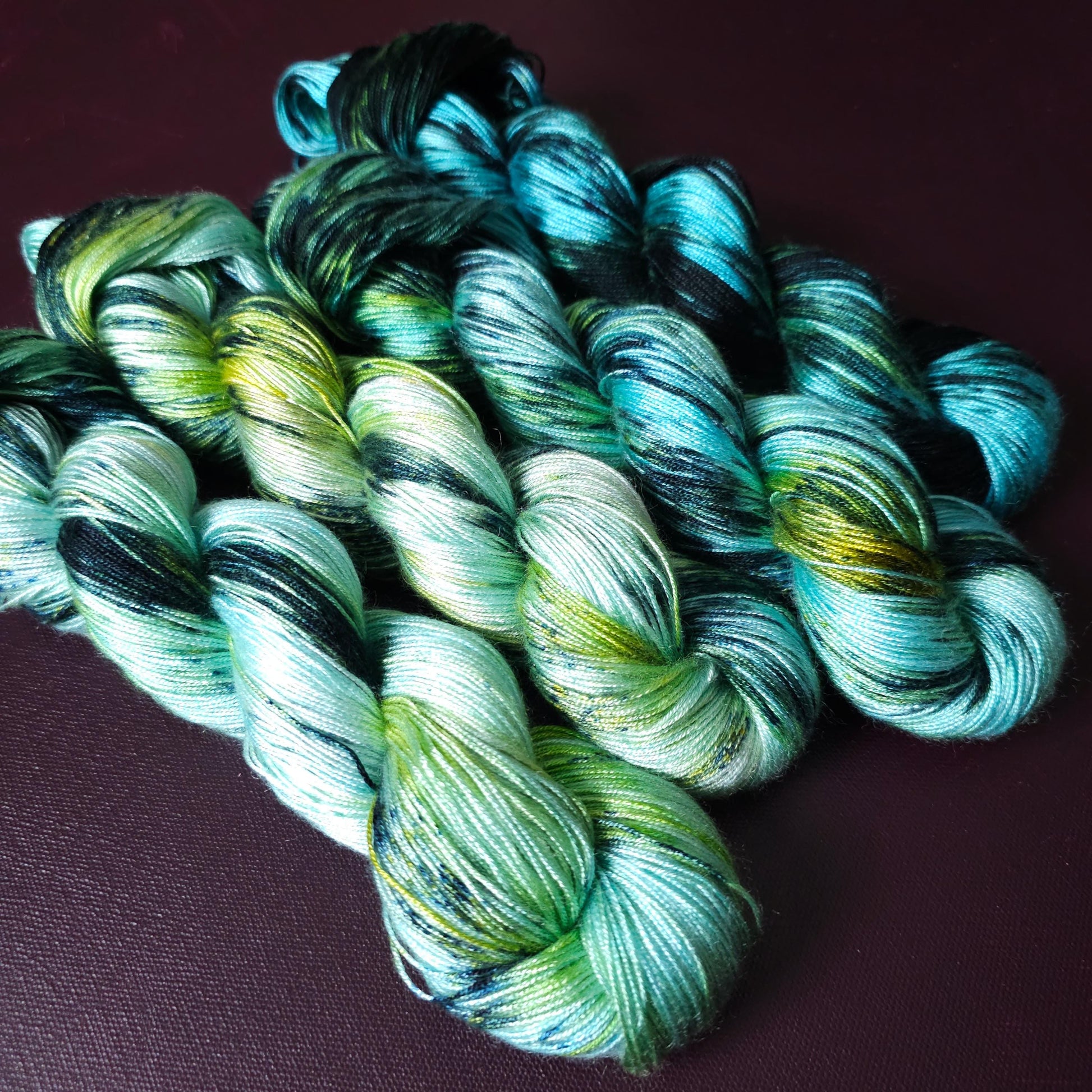 Hand dyed vegan yarn ~ Fade Set ~ Electric Mermaid ~ shiny tencel yarn, soft bamboo yarn, hand painted mercerized cotton, fingering DK weigt