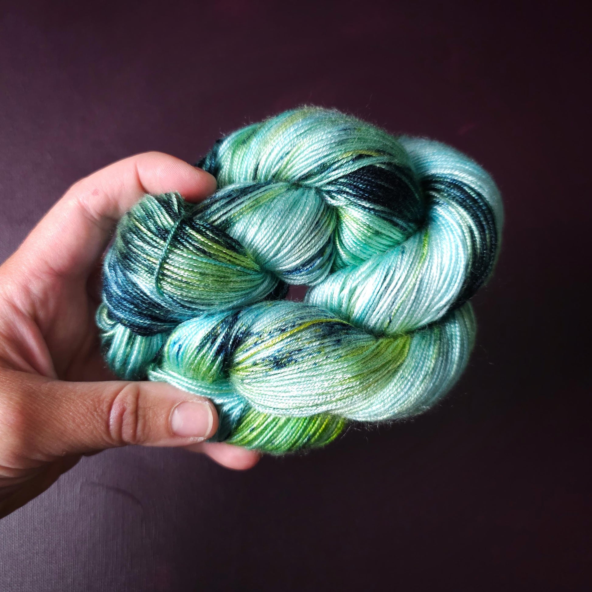 Hand dyed vegan yarn ~ Snow Mermaid ~ fingering or DK weight tencel or bamboo yarn, hand painted mercerized cotton thread, weaving yarn