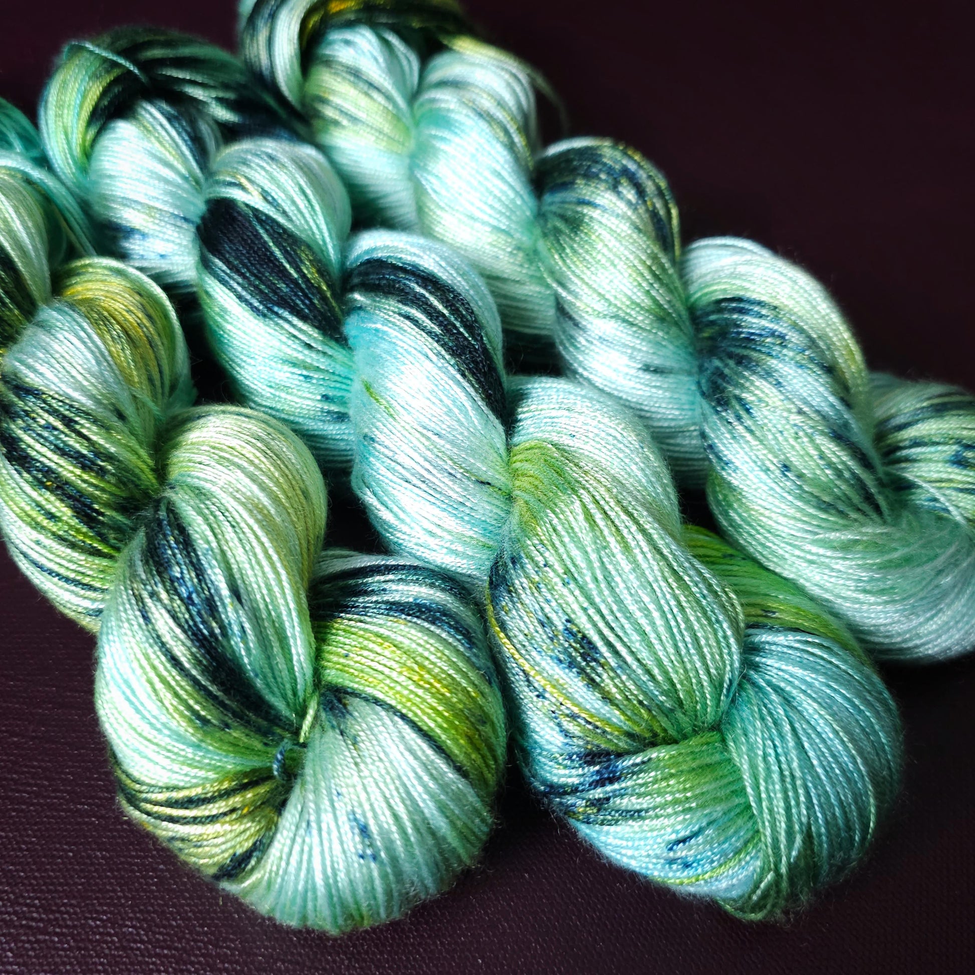Hand dyed vegan yarn ~ Snow Mermaid ~ fingering or DK weight tencel or bamboo yarn, hand painted mercerized cotton thread, weaving yarn