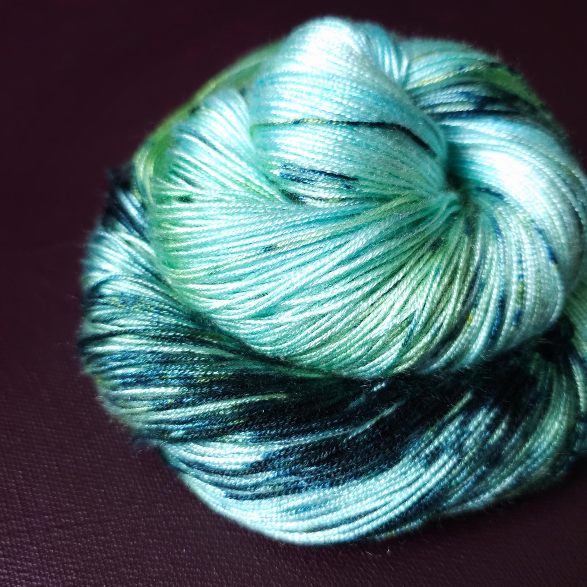 Hand dyed vegan yarn ~ Snow Mermaid ~ fingering or DK weight tencel or bamboo yarn, hand painted mercerized cotton thread, weaving yarn