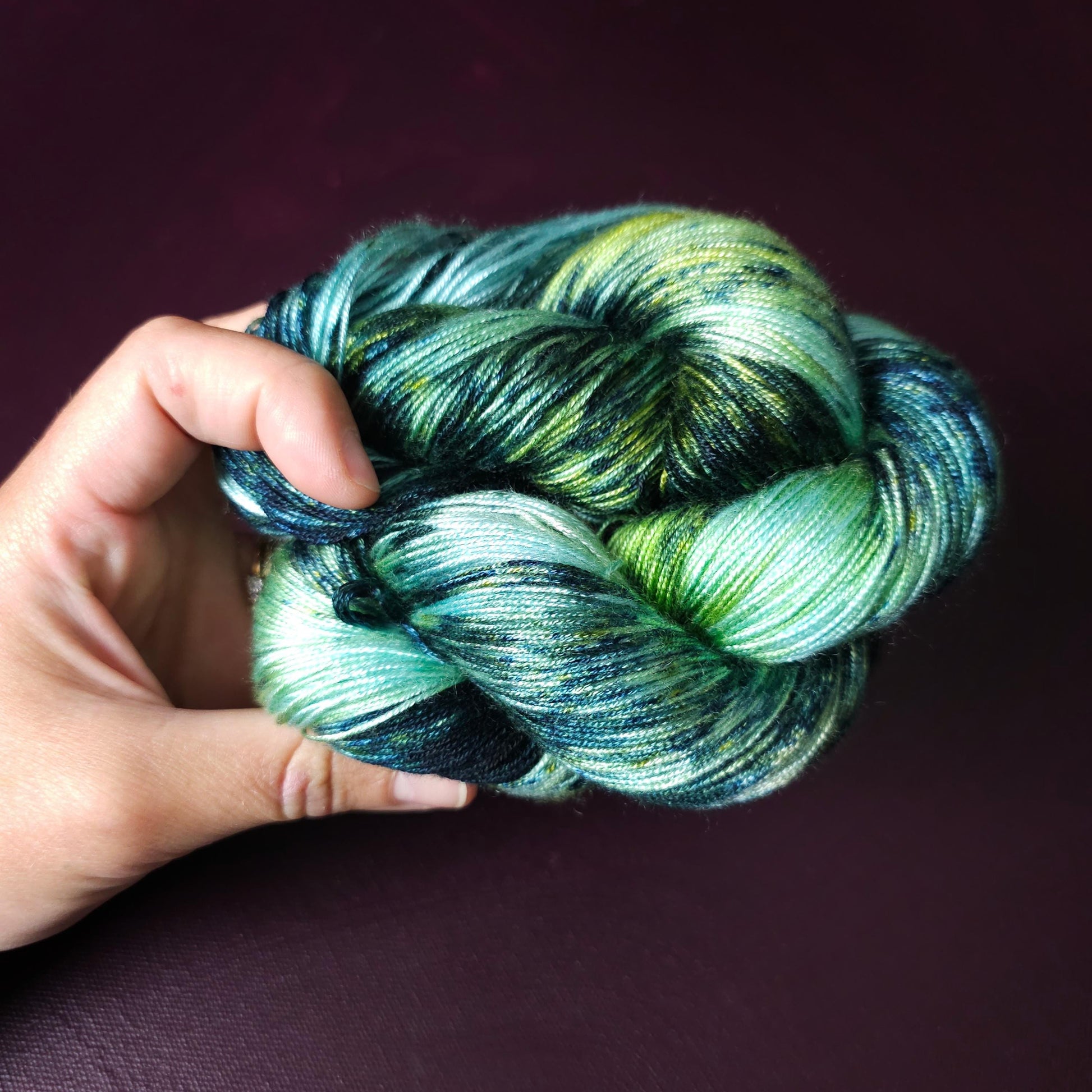 Hand dyed vegan yarn ~ Frosty ~ fingering or DK weight tencel or bamboo yarn, hand painted mercerized cotton thread, weaving yarn
