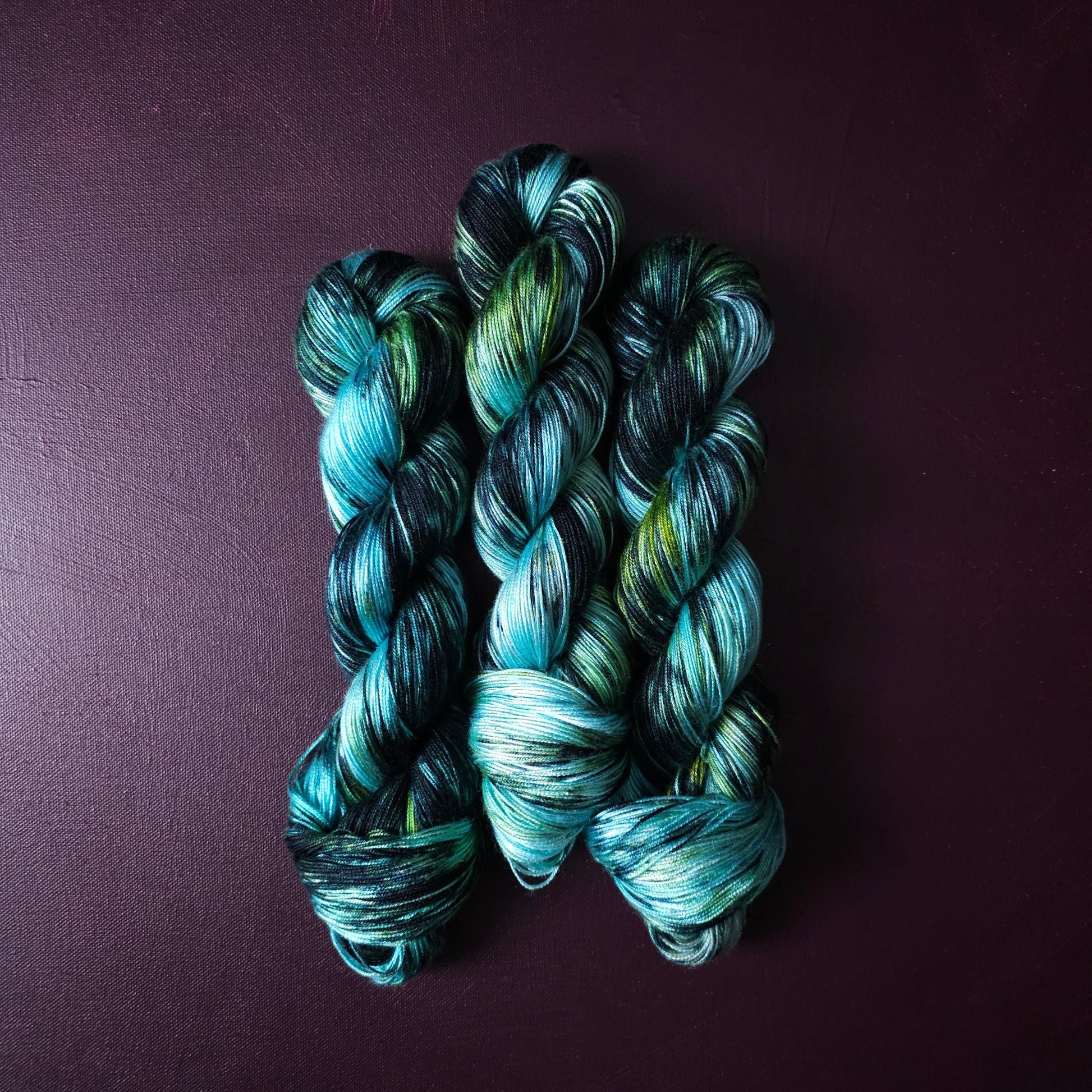 Hand dyed vegan yarn ~ Iceberg ~ fingering or DK weight tencel or bamboo yarn, hand painted mercerized cotton thread, weaving yarn