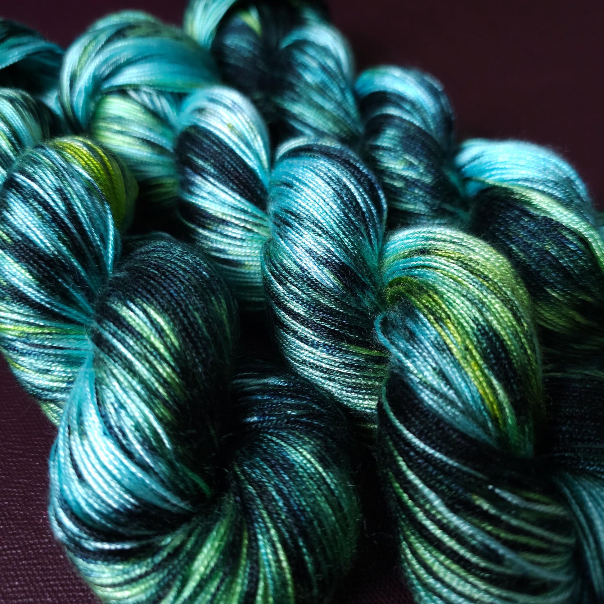 Hand dyed vegan yarn ~ Iceberg ~ fingering or DK weight tencel or bamboo yarn, hand painted mercerized cotton thread, weaving yarn