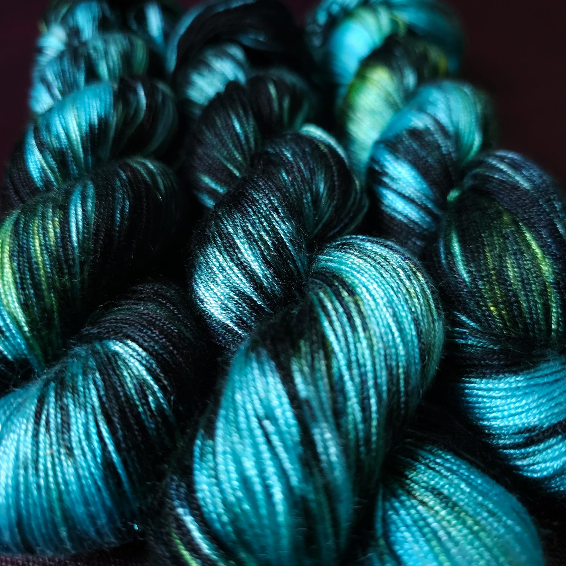 Hand dyed vegan yarn ~ Black Ice ~ fingering or DK weight tencel or bamboo yarn, hand painted mercerized cotton thread, weaving yarn