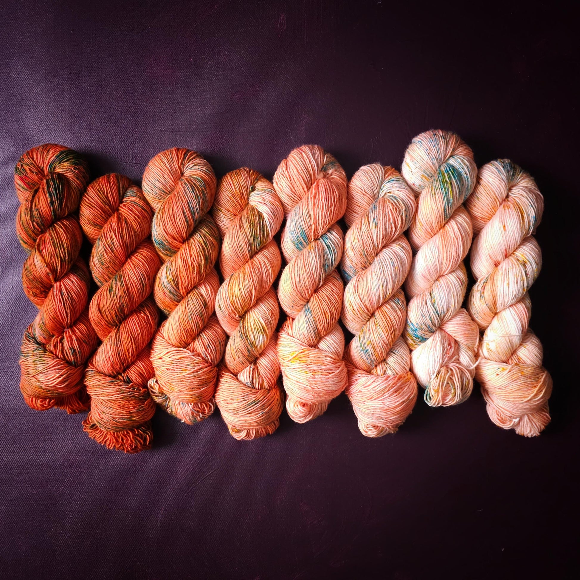 Hand dyed yarn Set ~ Crazy Coral ~ soft merino sock yarn , single ply, DK, Aran, Mohair Silk thread, knitting and crochet yarn