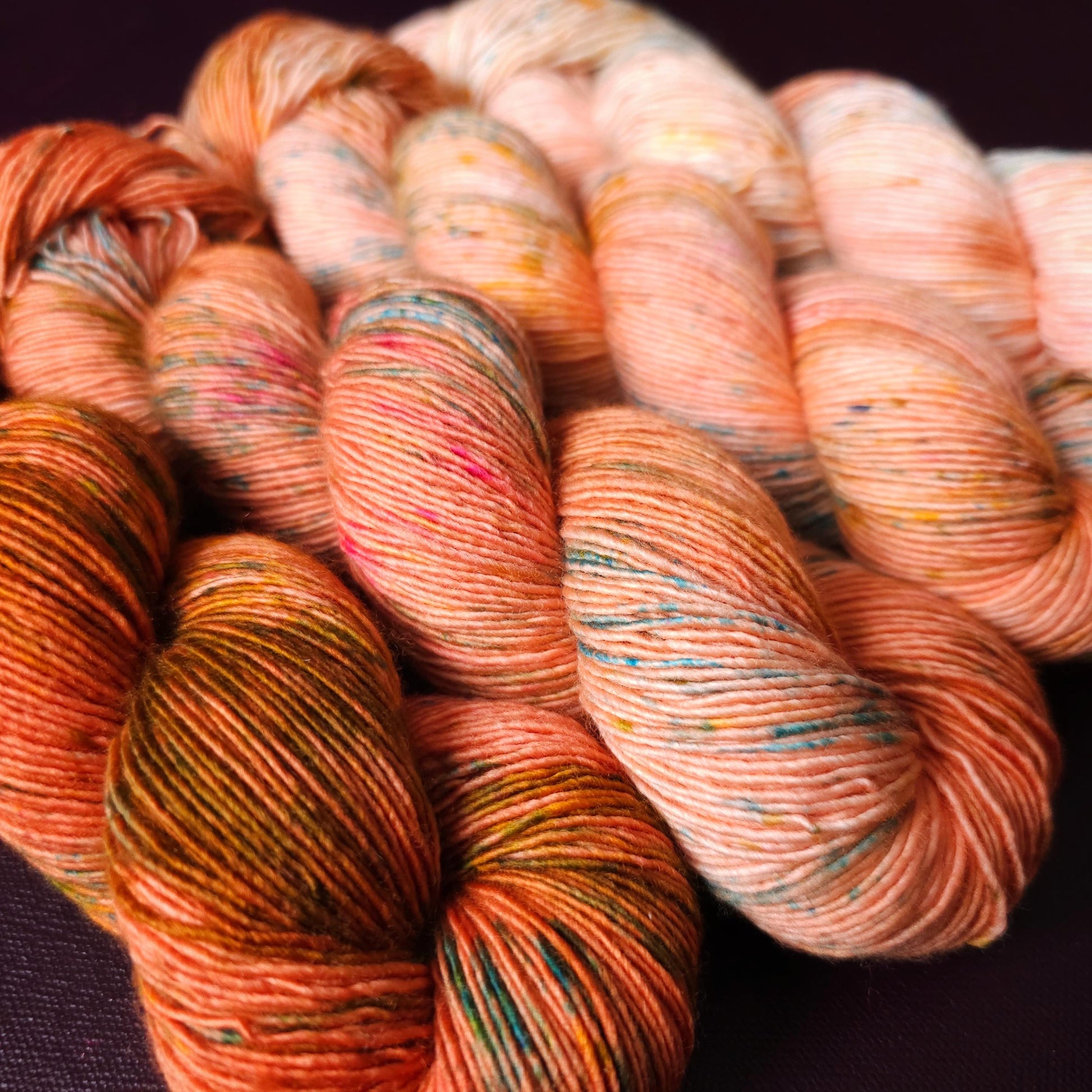 Hand dyed yarn Set ~ Crazy Coral ~ soft merino sock yarn , single ply, DK, Aran, Mohair Silk thread, knitting and crochet yarn