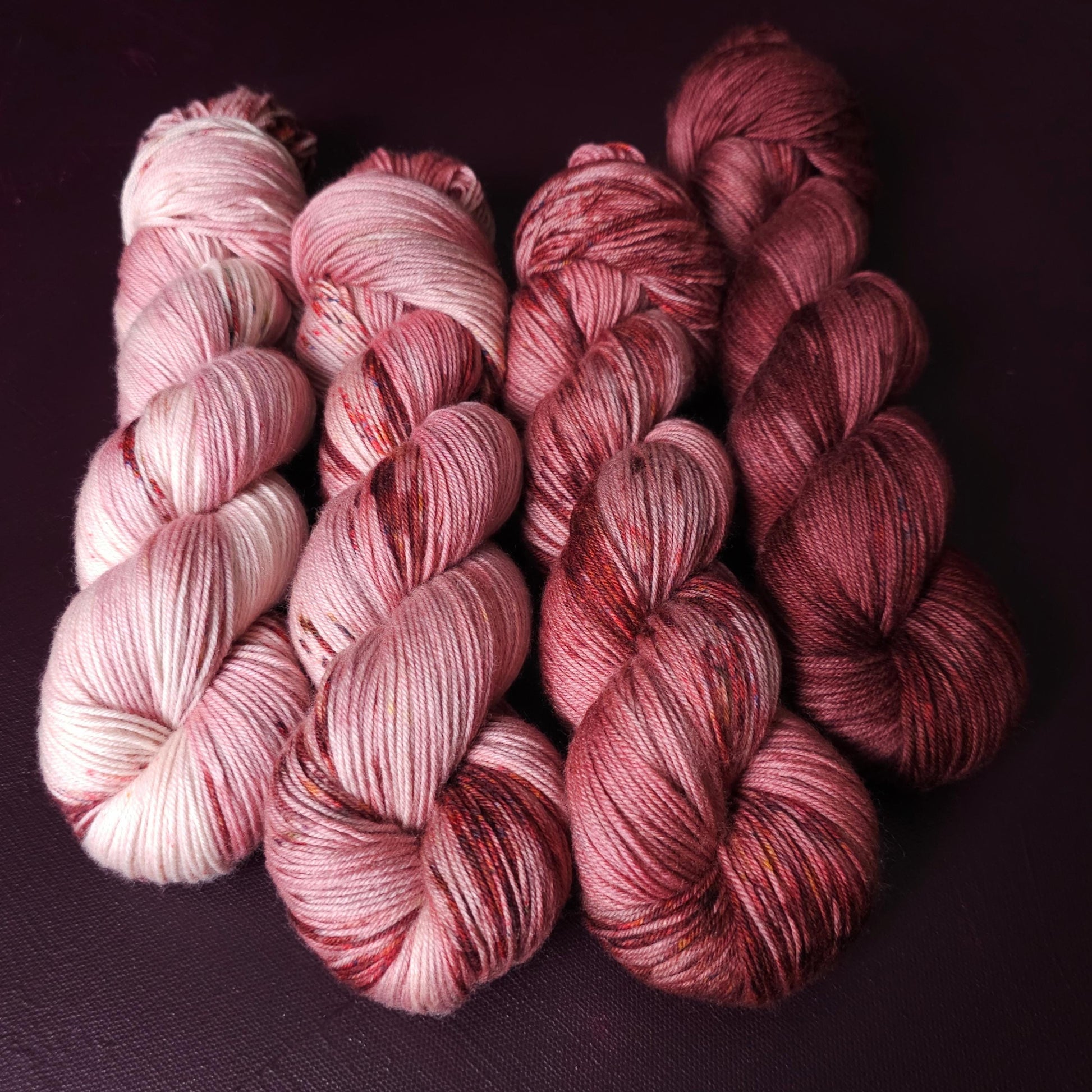 Hand dyed yarn Set ~ Rasberry Passion ~ soft merino sock yarn , single ply, DK, Aran, Mohair Silk thread, knitting and crochet yarn