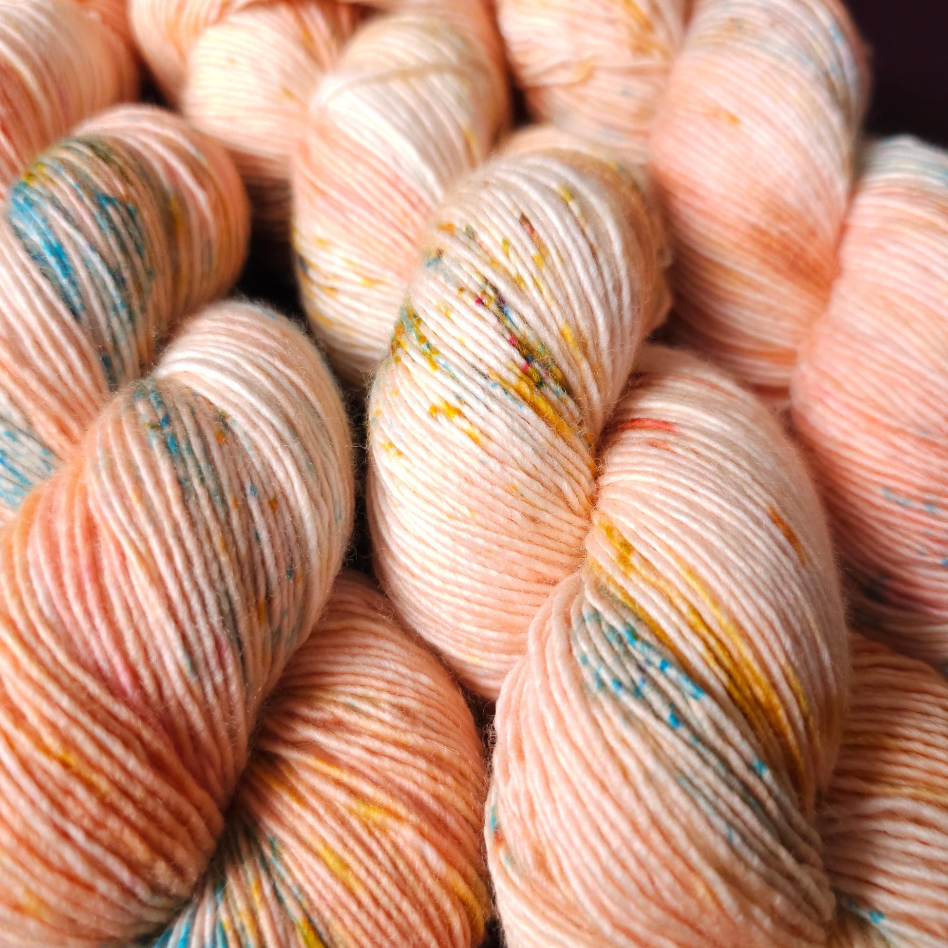 Coral Cloud, hand dyed gradient sock yarn, gifts for knitters, gold lurex sock yarn, colorful knitting supplies, merino crochet yarn