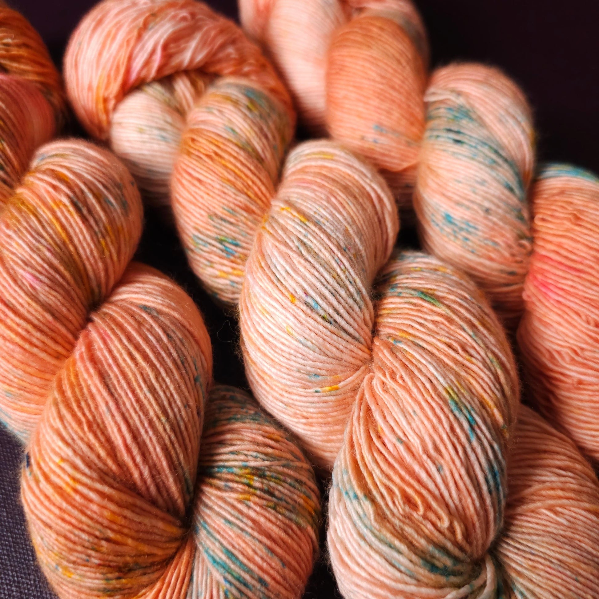 Soft Coral, hand dyed gradient wool yarn, gifts for knitters, gold lurex sock yarn, colorful knitting supplies, merino crochet yarn