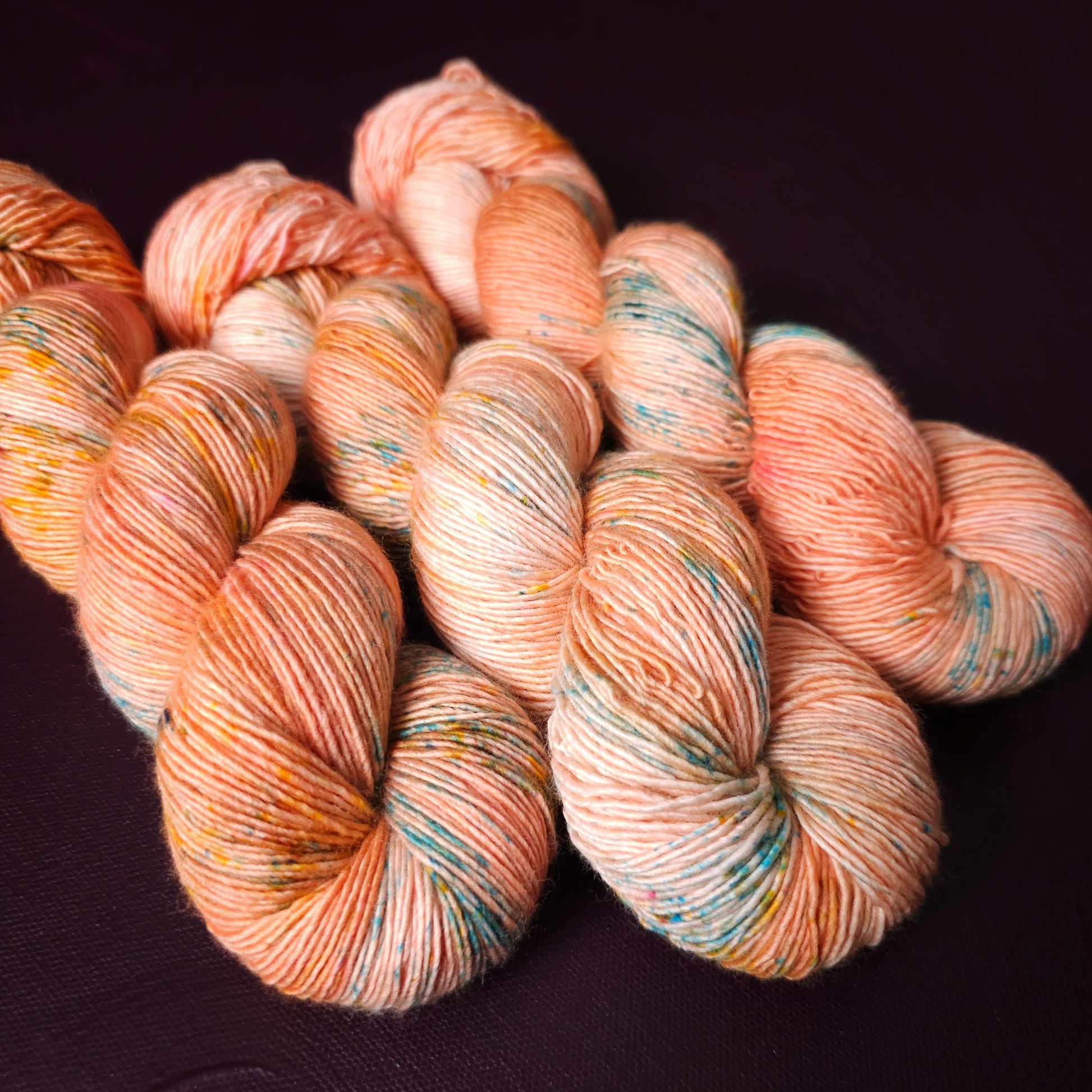 Soft Coral, hand dyed gradient wool yarn, gifts for knitters, gold lurex sock yarn, colorful knitting supplies, merino crochet yarn